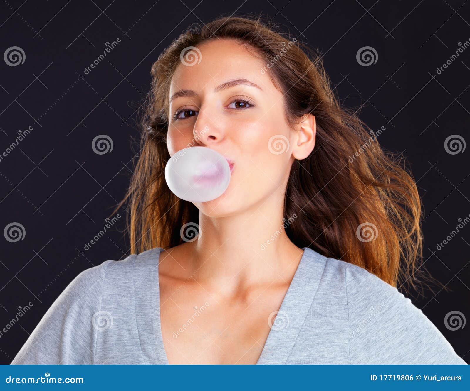 Woman Blowing a Bubble with Bubble Gum Stock Photo Image of happiness