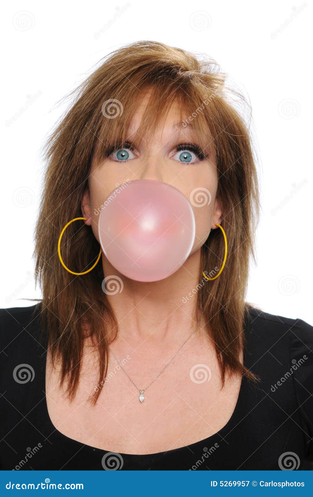 Woman Blowing Bubble Gum Stock Image Image Of Sweet Pretty 5269957