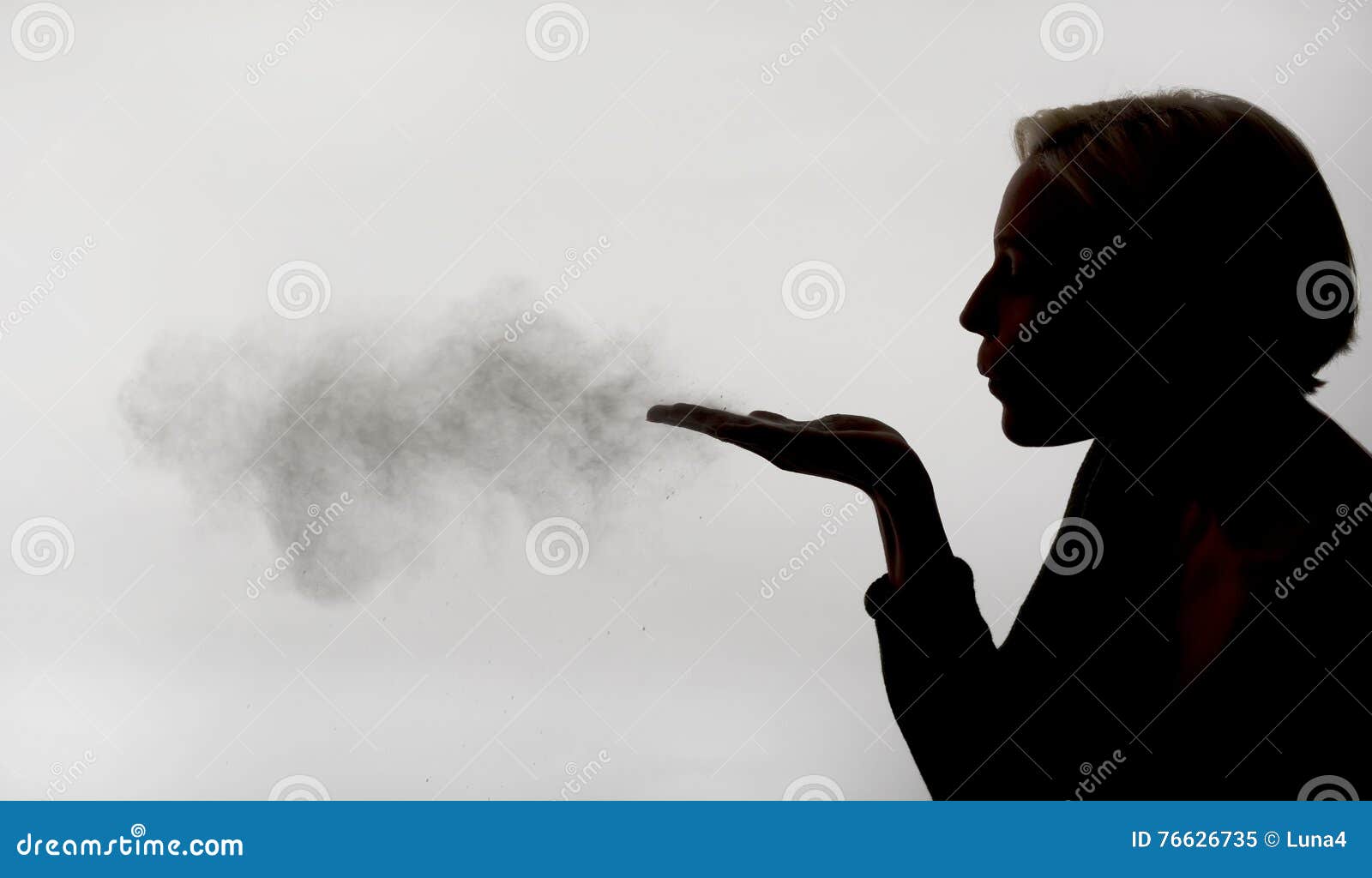 Woman blowing powder stock image. Image of breathe, movement 76626735