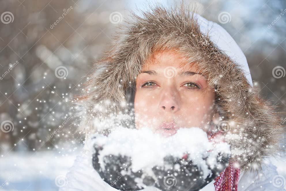 Woman blowing snow stock image. Image of beauty, gorgeous - 18123691