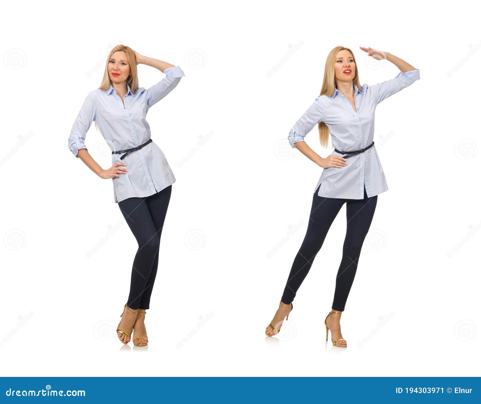 Woman in Blue Blouse Isolated on White Stock Image - Image of blonde ...