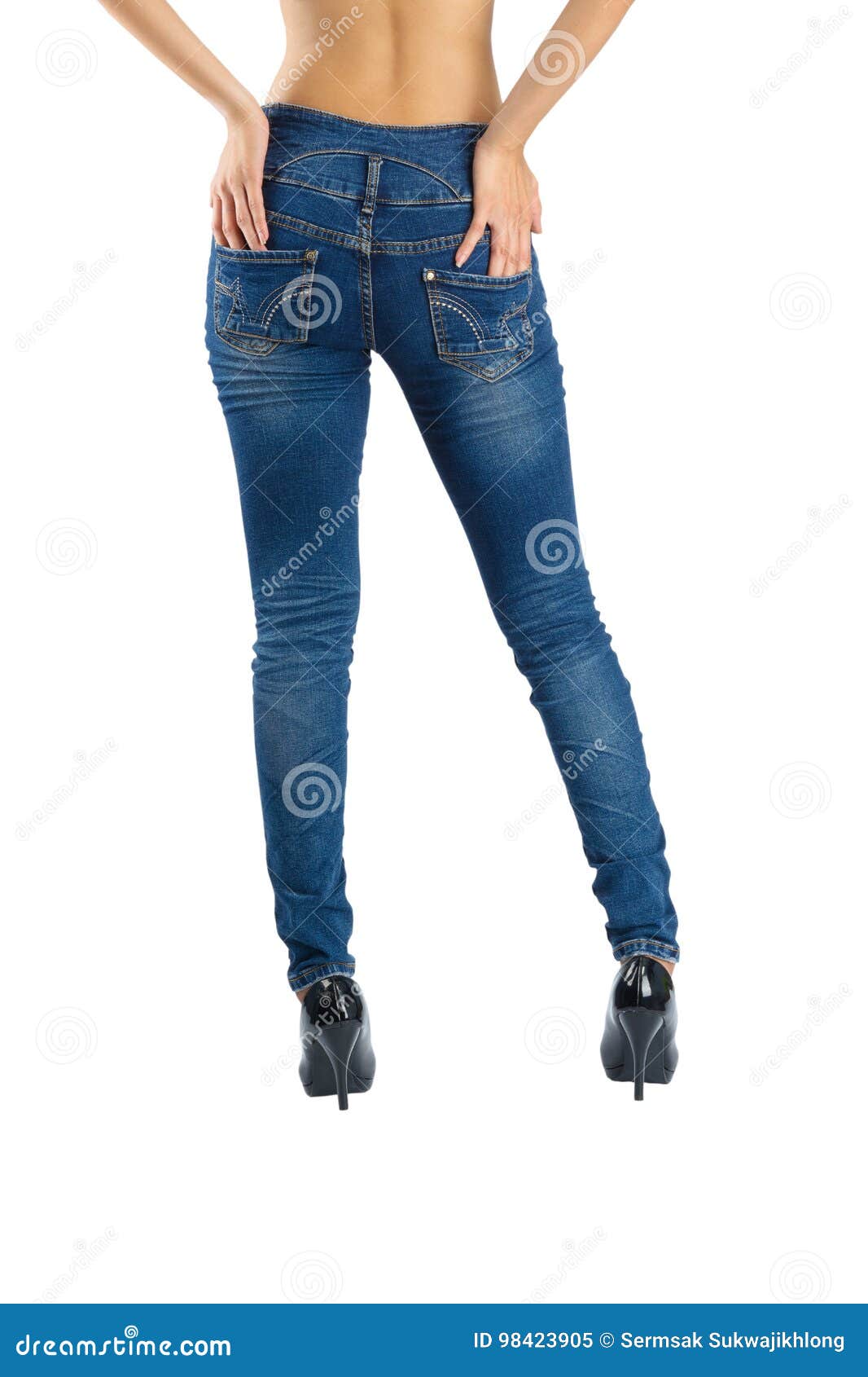 Woman blue jeans back view stock image. Image of view - 98423905
