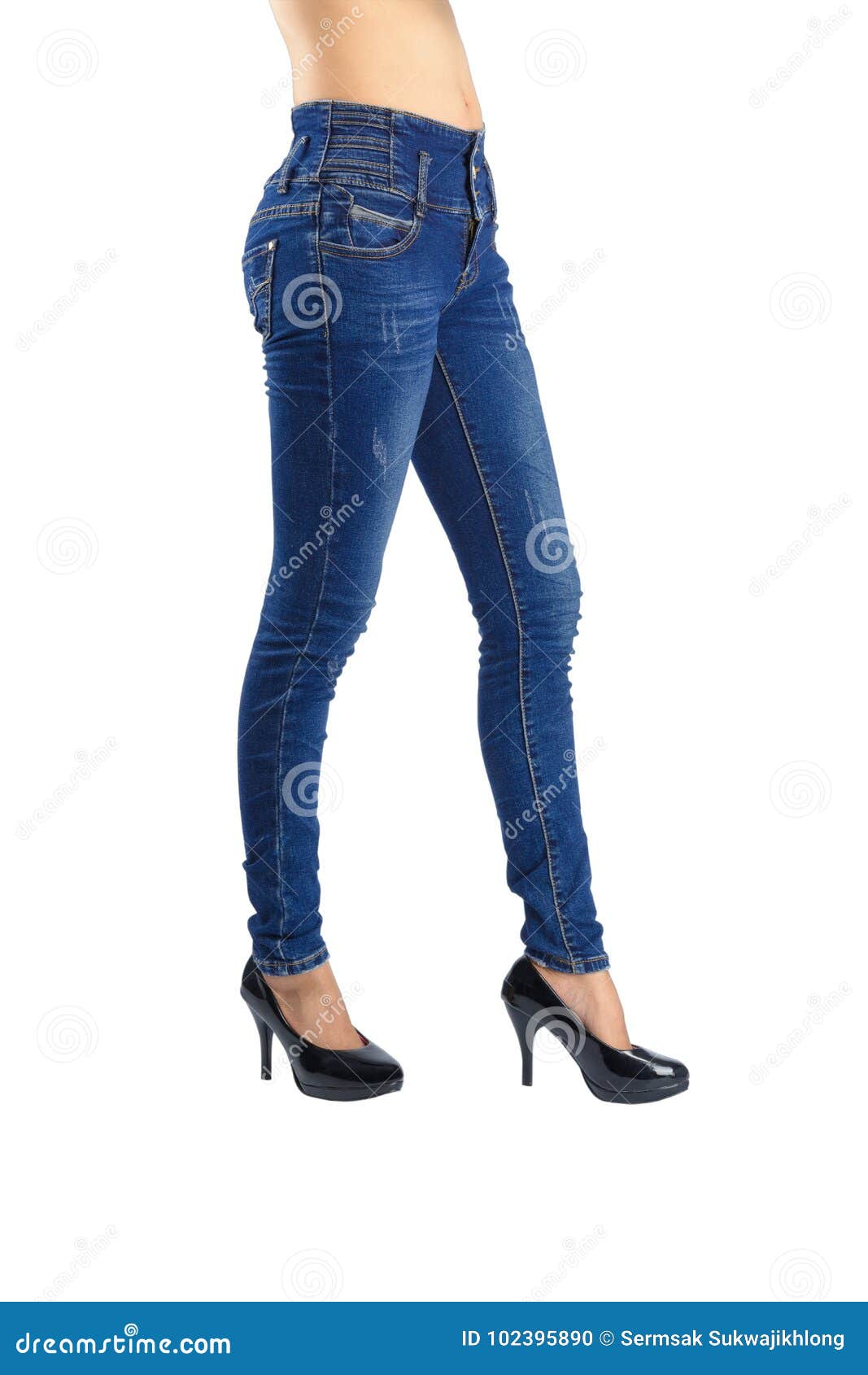 Woman is Wearing Blue Jeans. Stock Photo - Image of view, short: 102395890