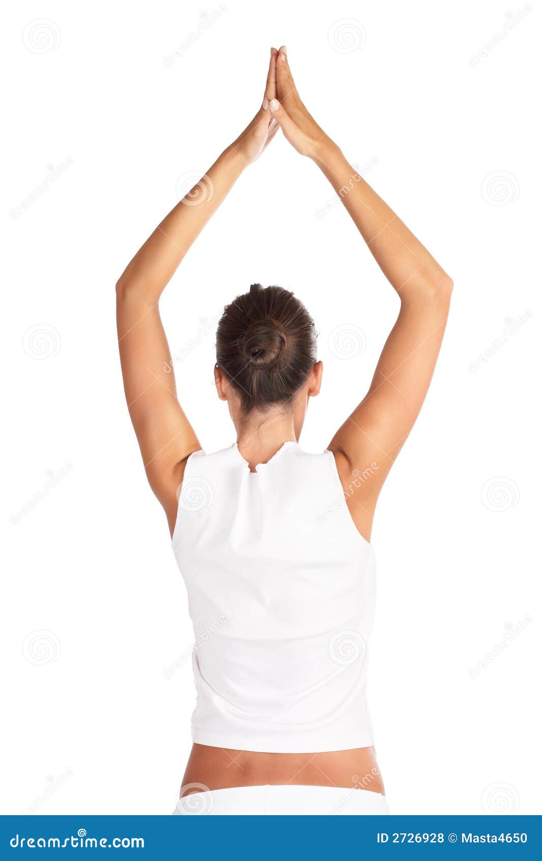 Doing exercises for the spine. Young woman in underwear is in the studio  Stock Photo by mstandret