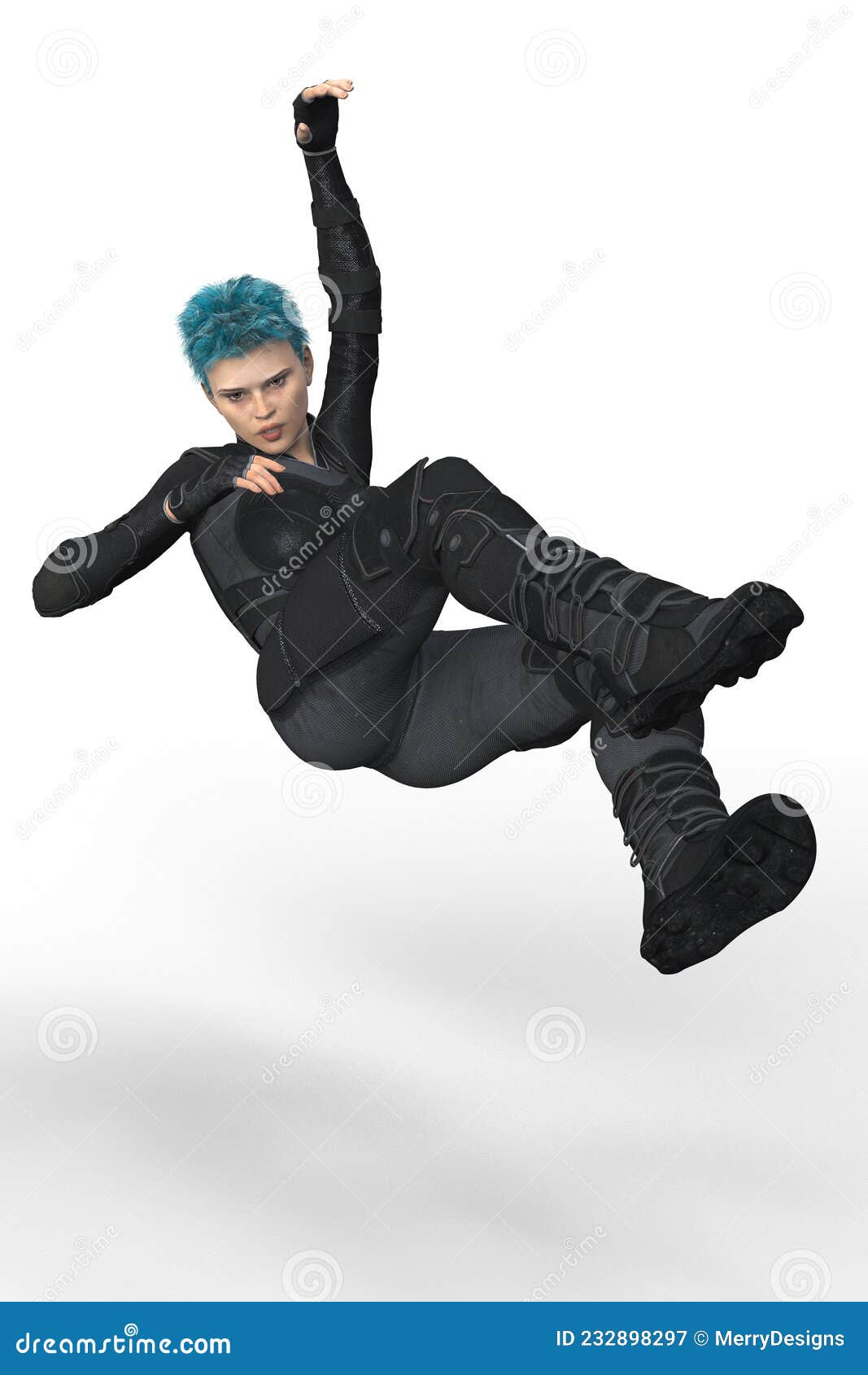 woman in body armour falling backwards or downwards