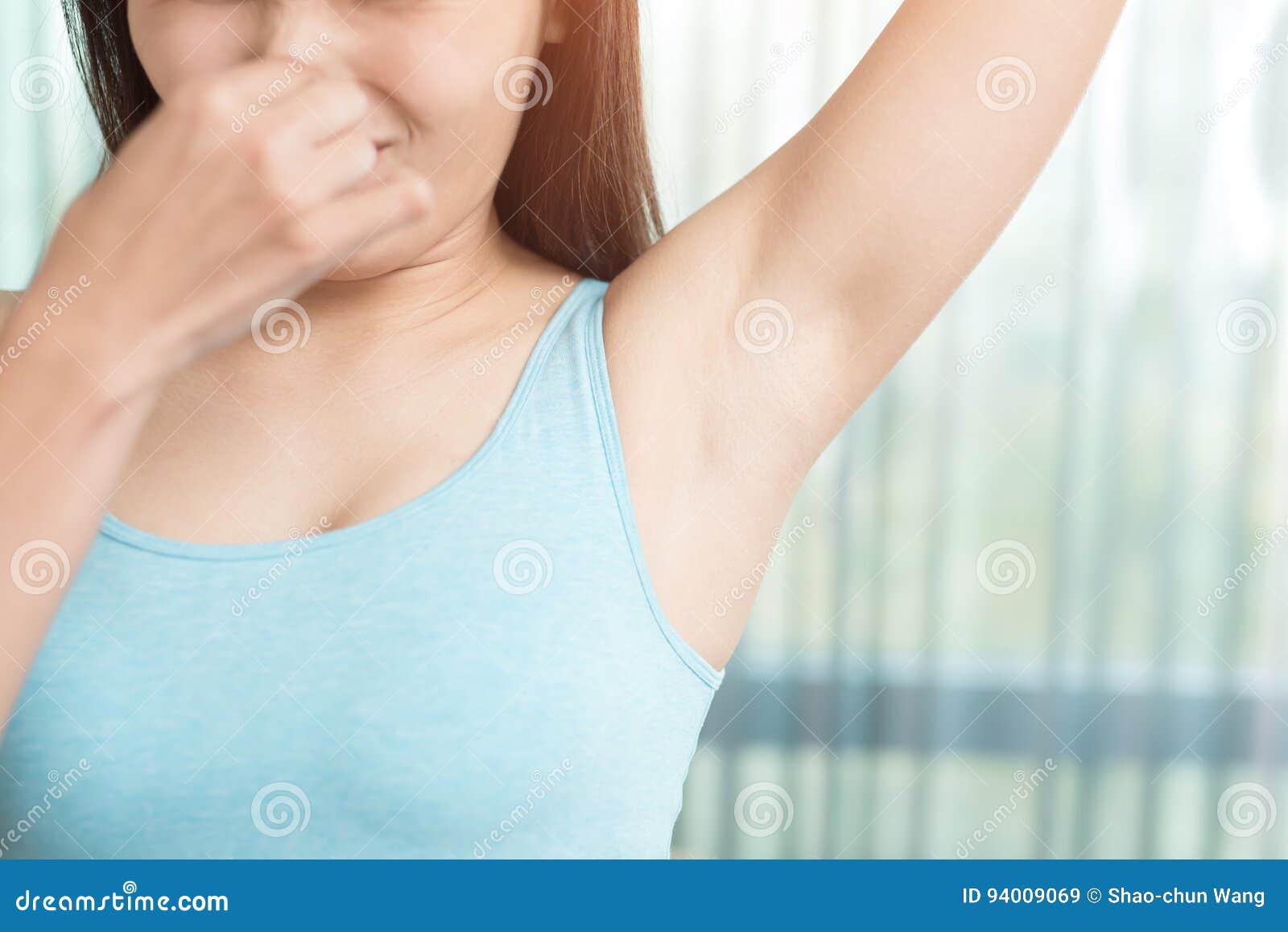 Woman with body odor stock image. Image of asian, closeup 94009069