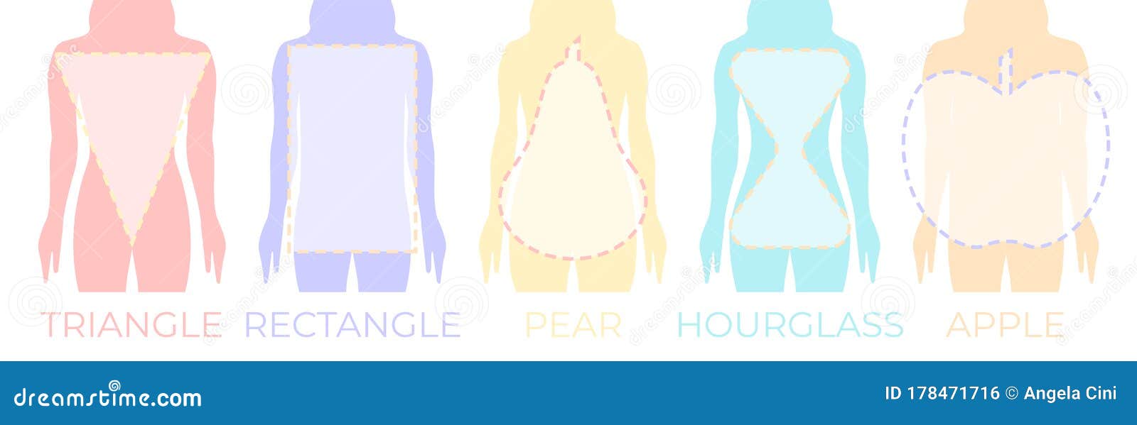 Woman Body Shapes Triangle, Rectangle, Apple, Pear And Hourglass ...