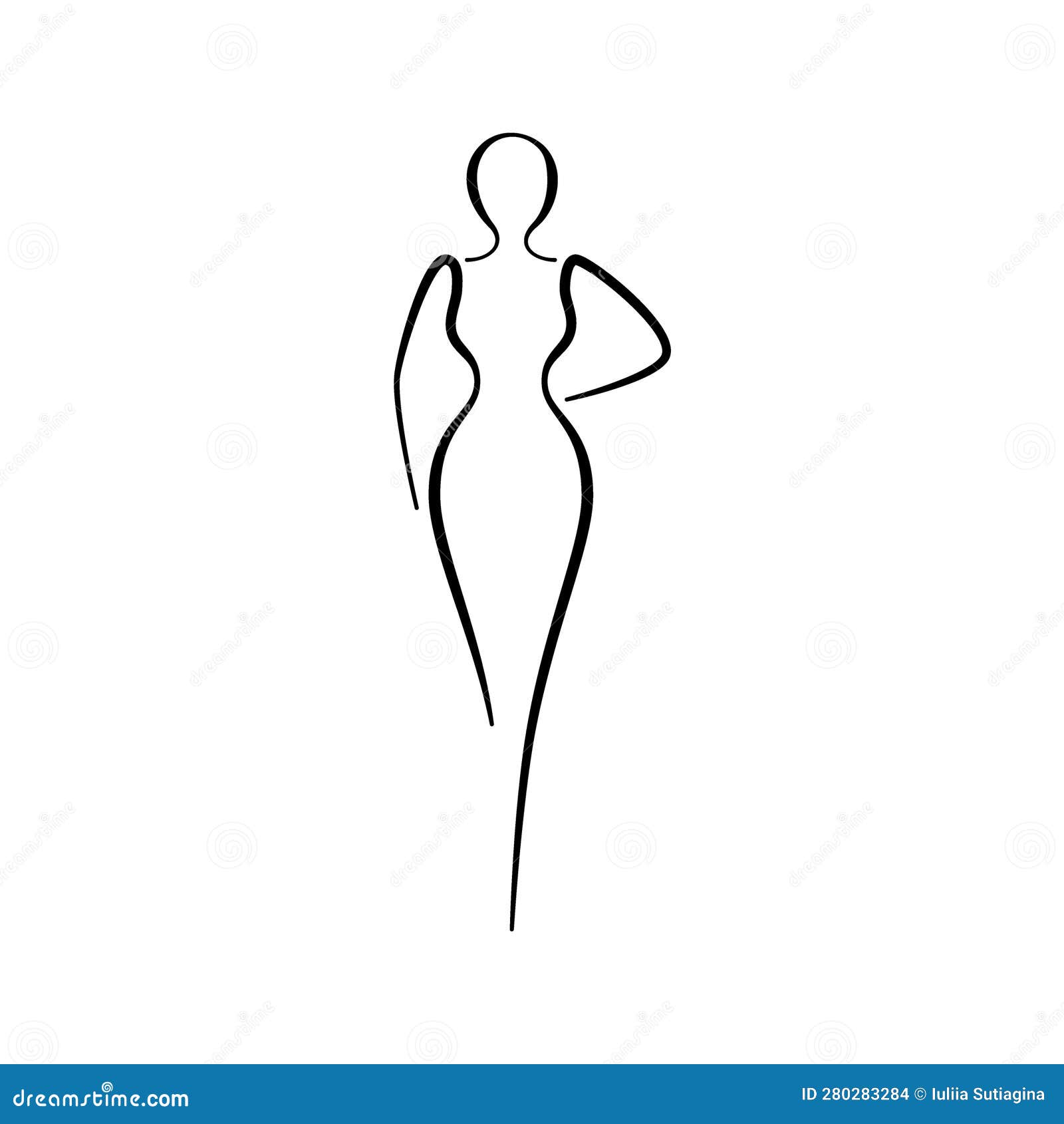 Woman Body Sketch, Line Art Icon. Female Pose Outline Silhouette, Model ...
