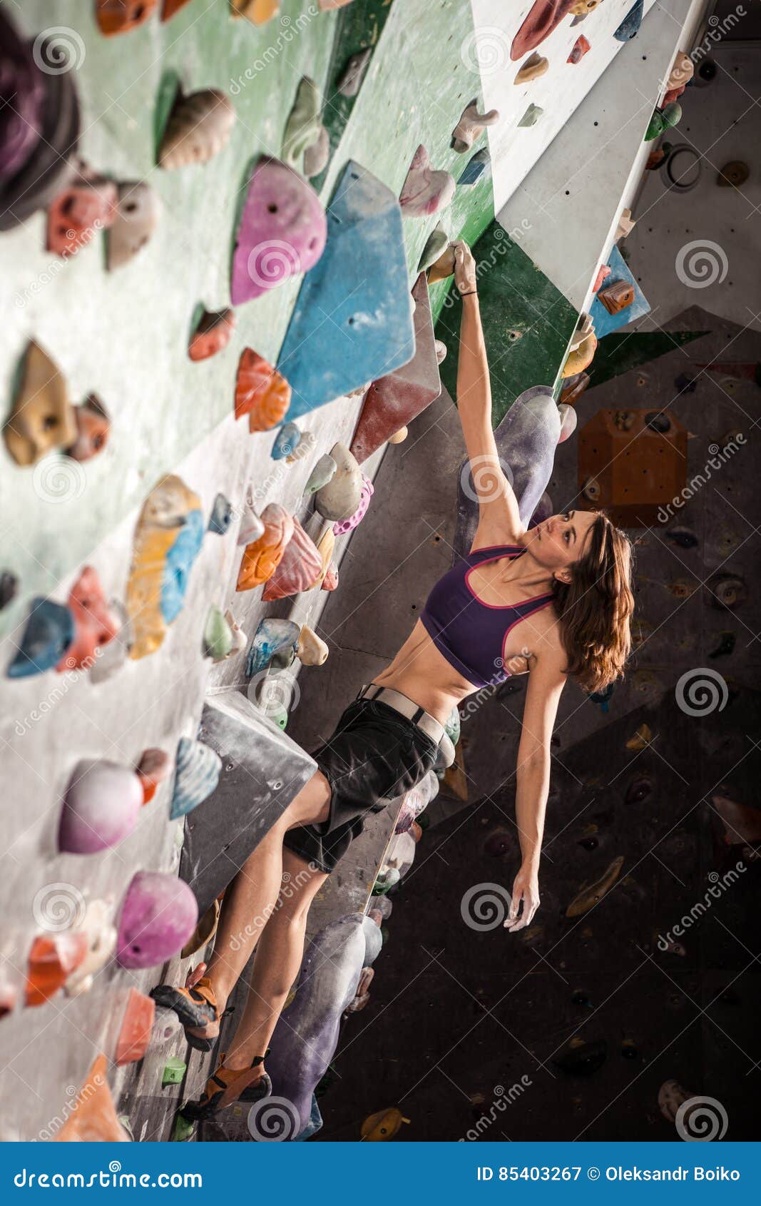 Woman Bouldering in Climbing Gym Stock Image Image of clambering