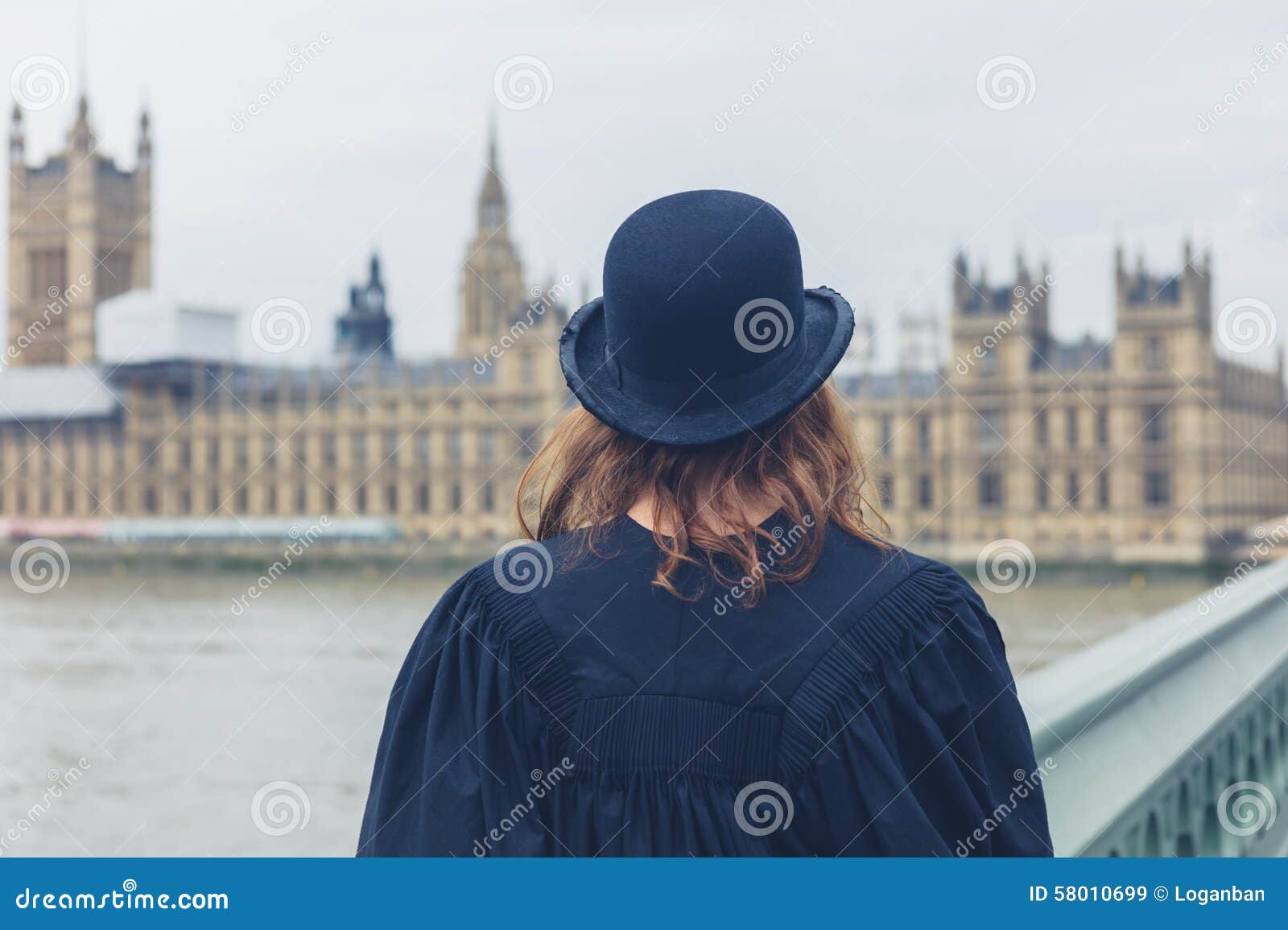 Woman with Bowler Hat at Hopuses of Parliament Stock Image - Image of ...