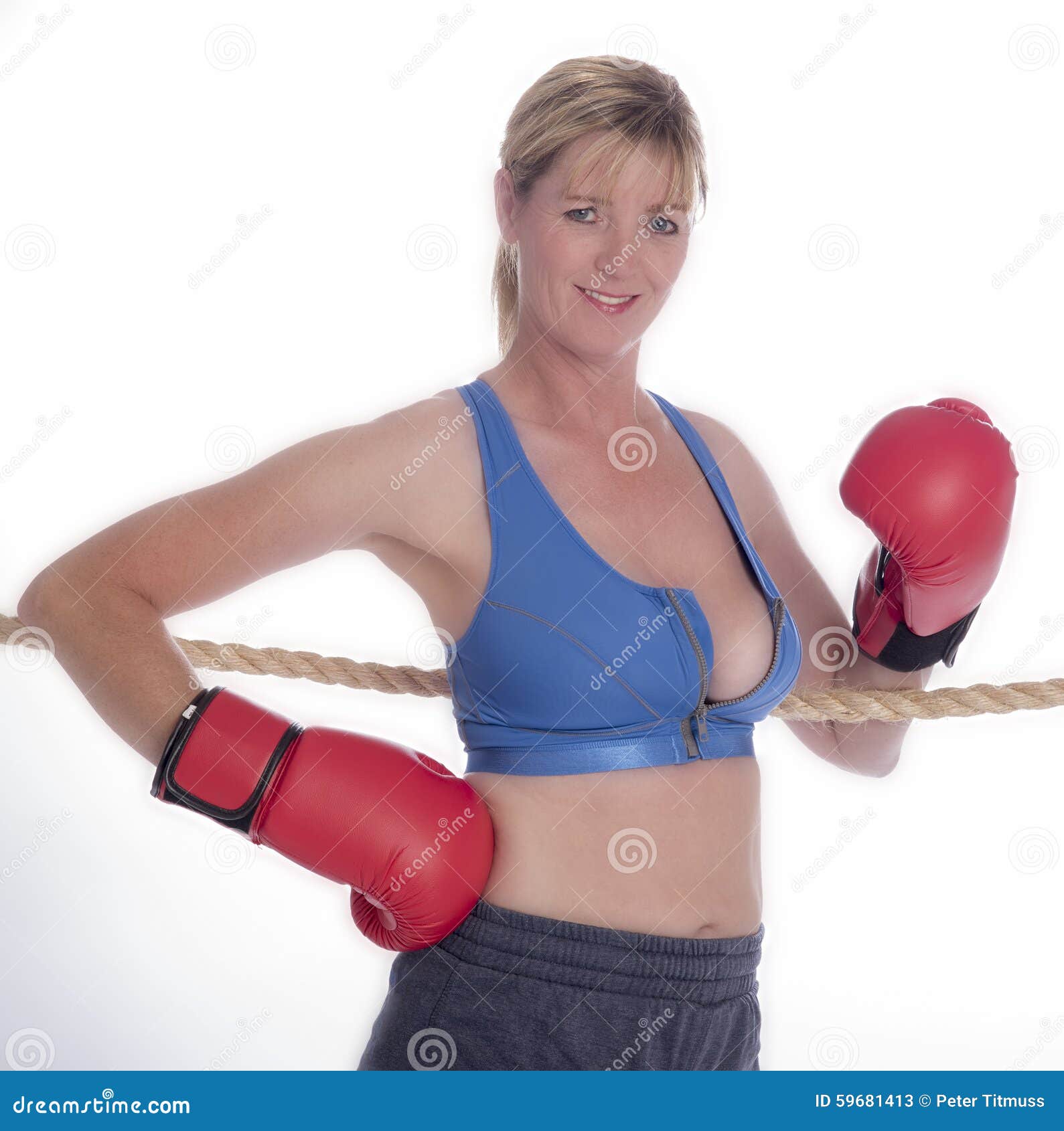 Woman Boxer in Sports Bra and Red Gloves Stock Image - Image of