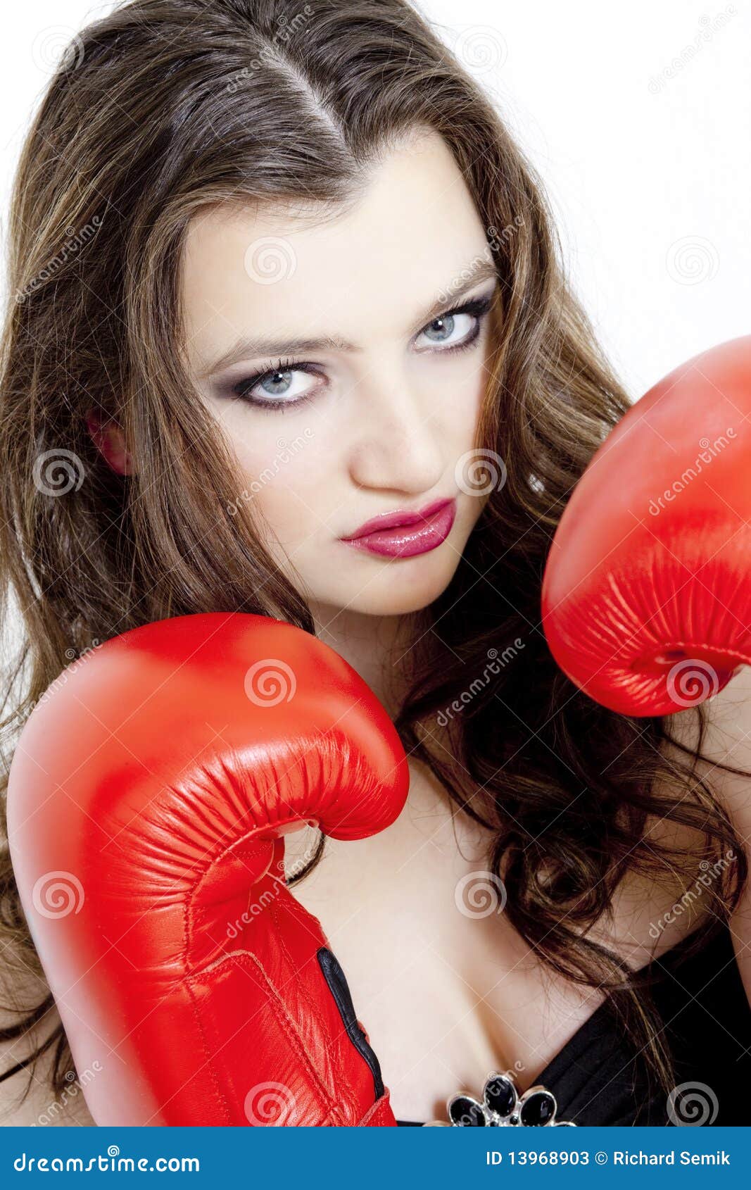 Woman with boxing gloves stock image. Image of haired 13968903