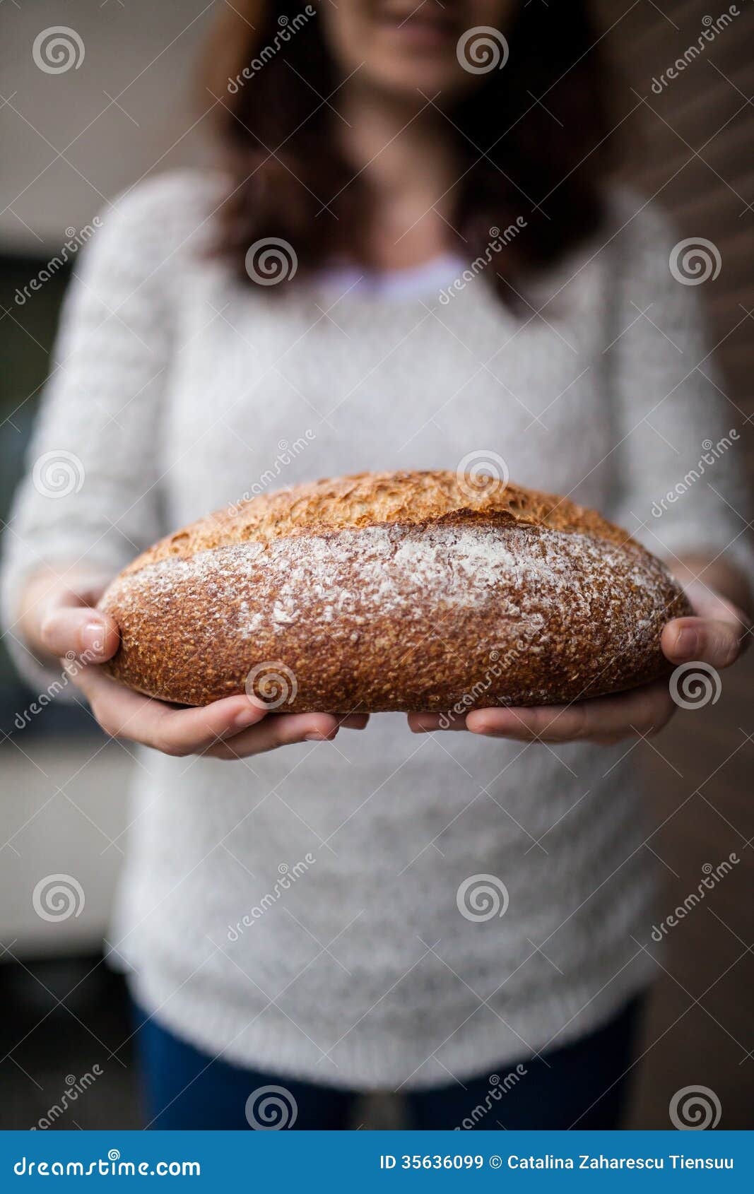 Woman with bread stock image. Image of dark, loaf, cuisine - 35636099