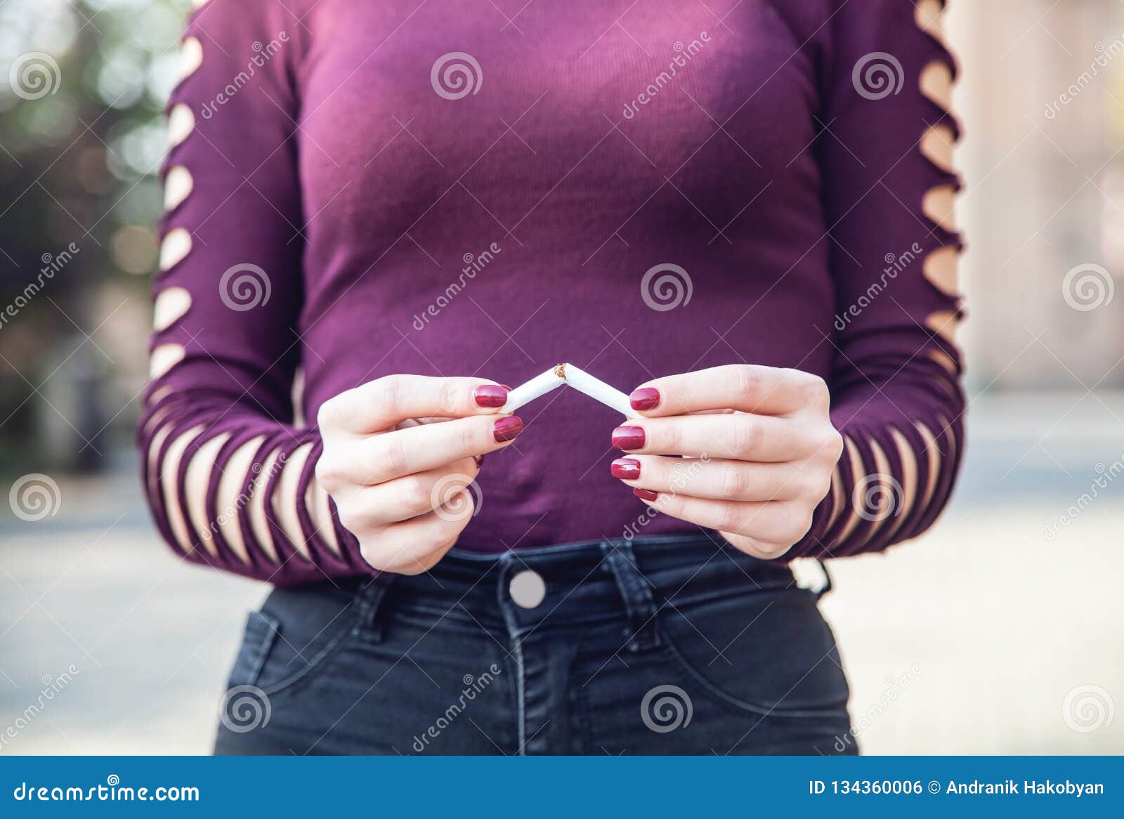 Woman Breaking Cigarette. Quit Smoking Stock Photo Image of