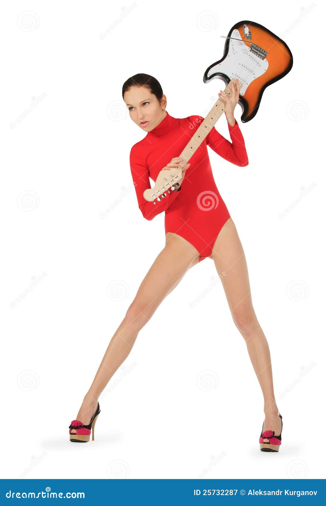 Woman Breaking A Guitar Over White Stock Image Image of model, lady