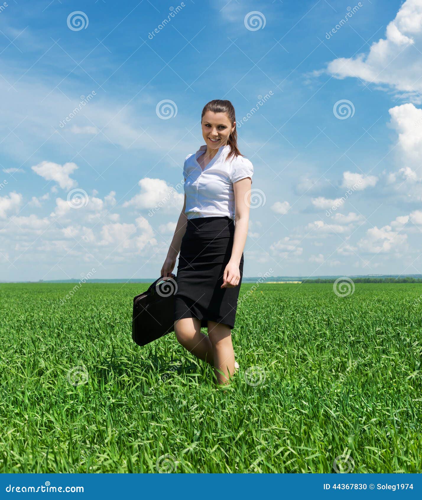 Woman with a Briefcase Walking on Grass Stock Photo Image of dreams