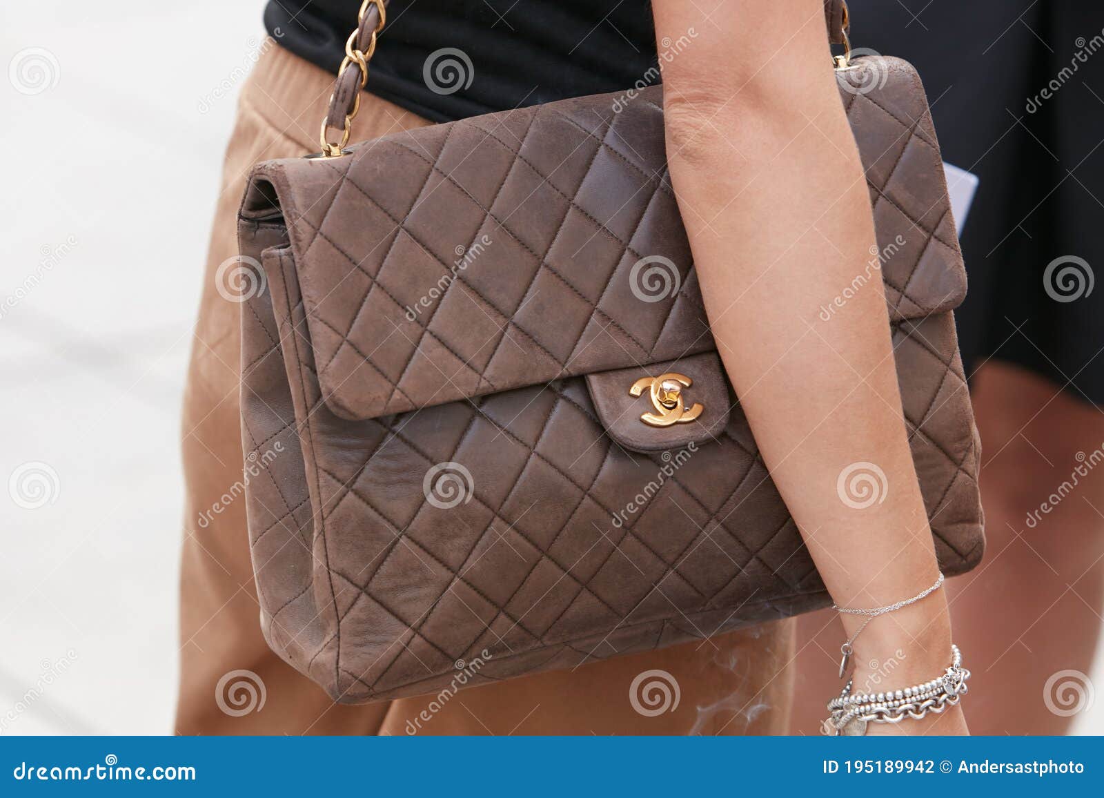 Woman With Pink Leather Chanel Bag Before Genny Fashion Show