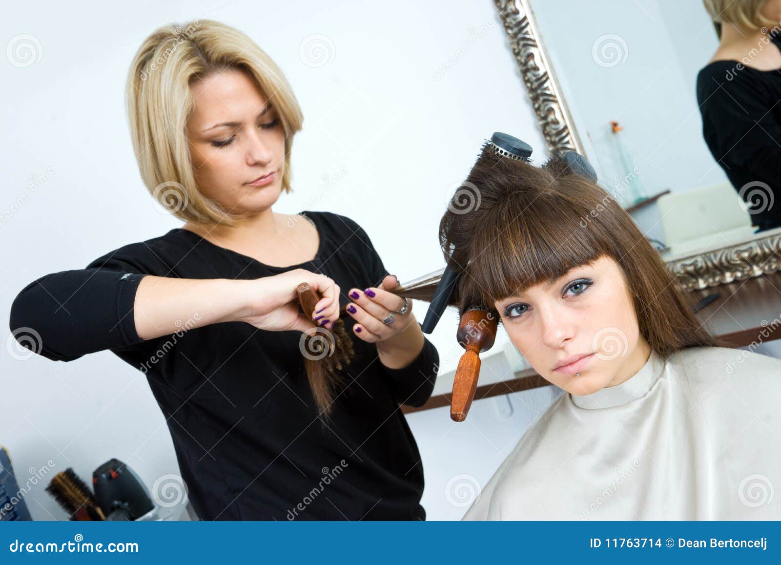 Woman with Brushes in Her Hair Stock Photo Image of head, salon 11763714
