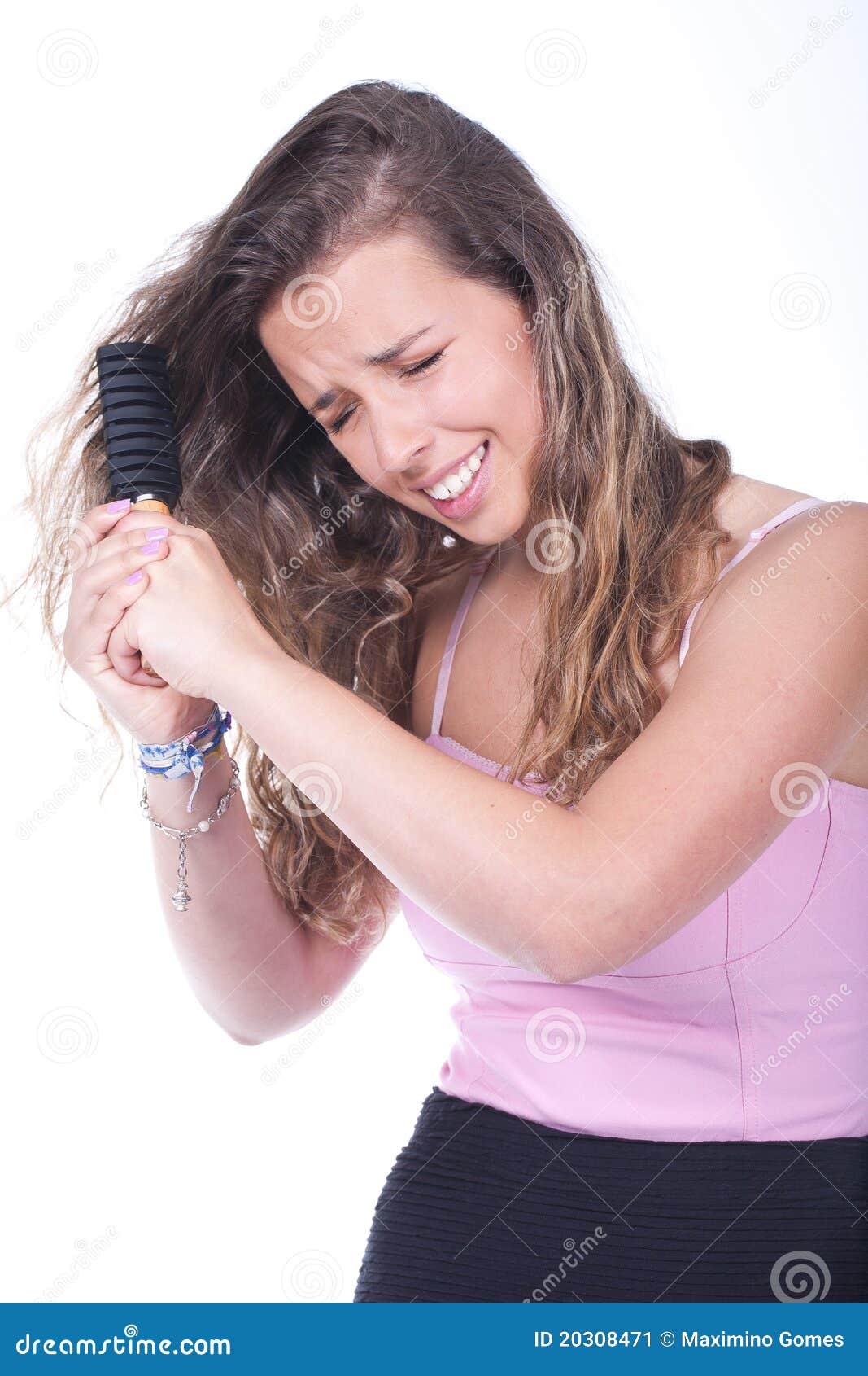 Woman Brushing Hair and Feeling Pain Stock Image Image of personal
