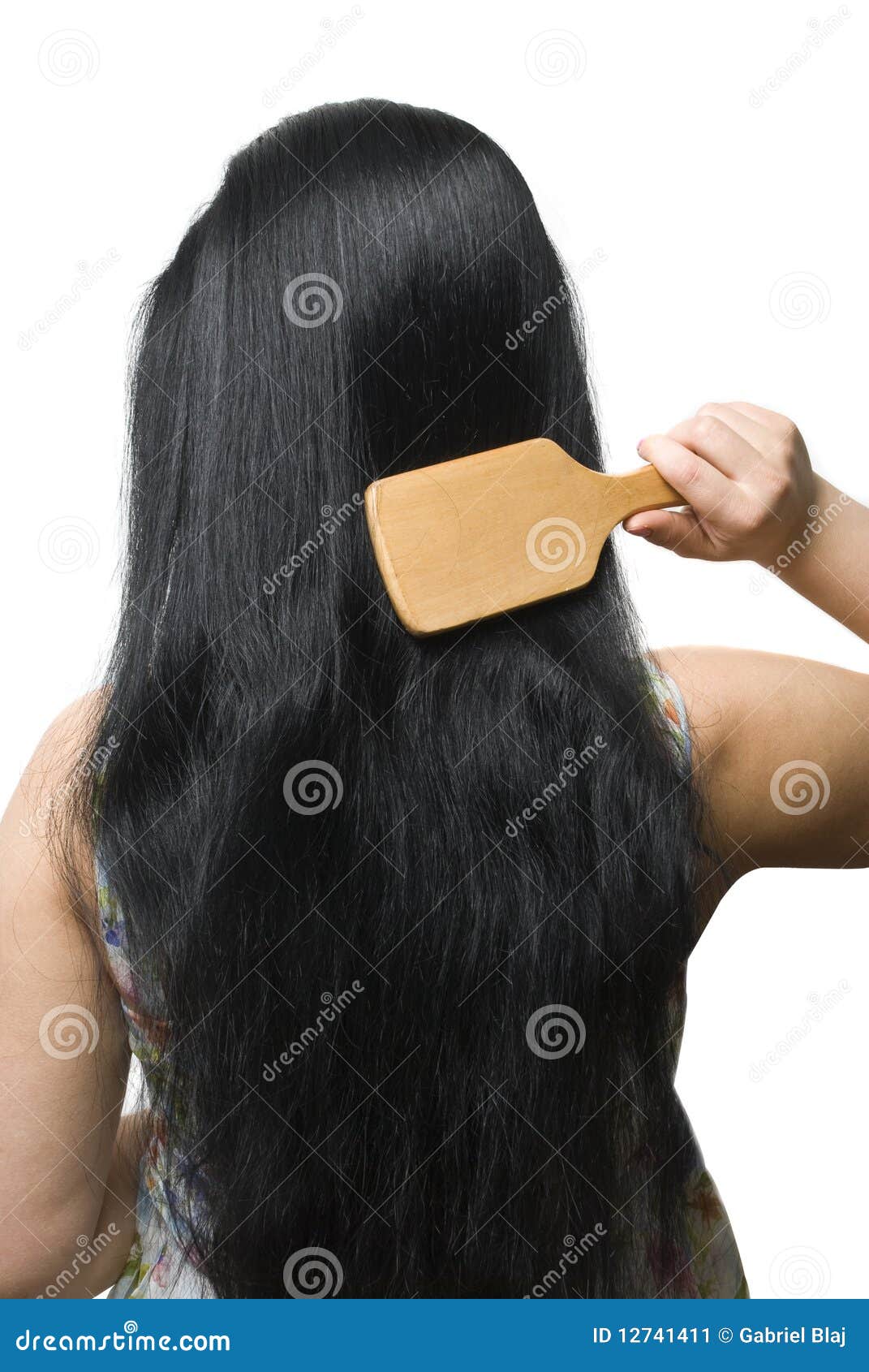 Woman Brushing Her Black Long Hair Stock Image - Image 