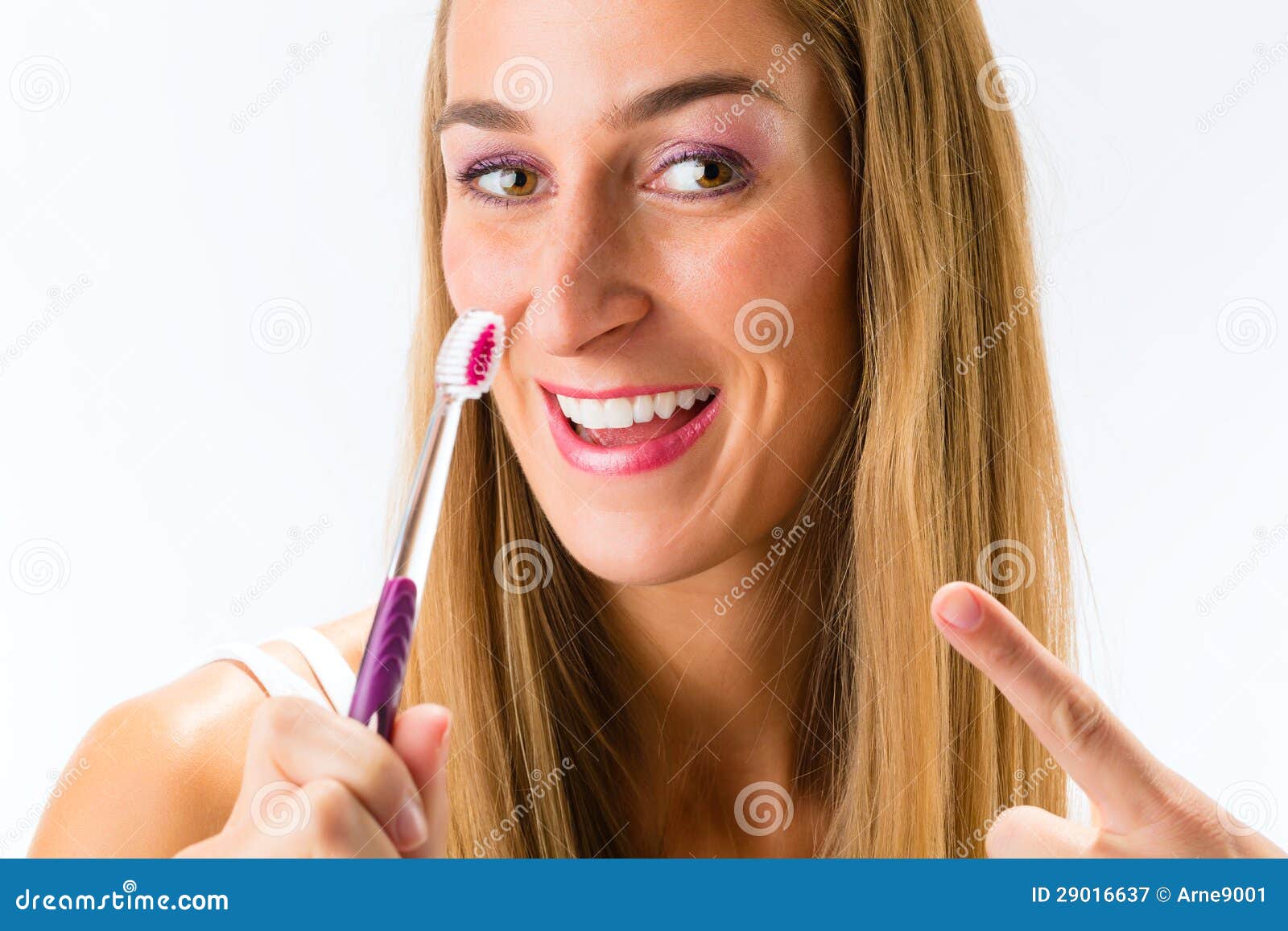 Woman Brushing Her Teeth With Toothbrush Stock Image Image O