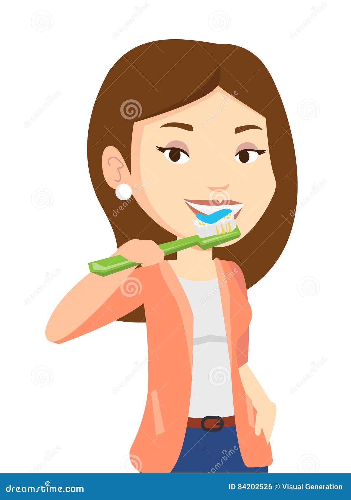 Woman Brushing Her Teeth Vector Illustration. Stock Vector ...
