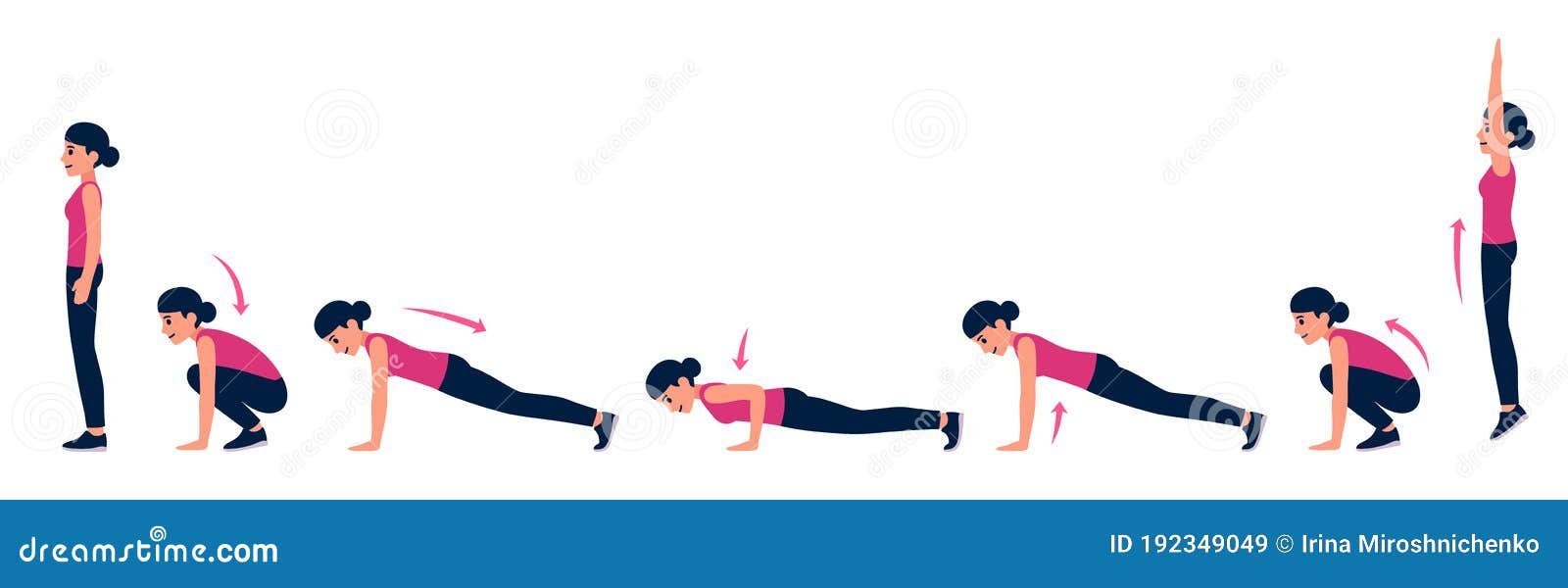 Woman burpee exercise stock vector. Illustration of challenge 192349049