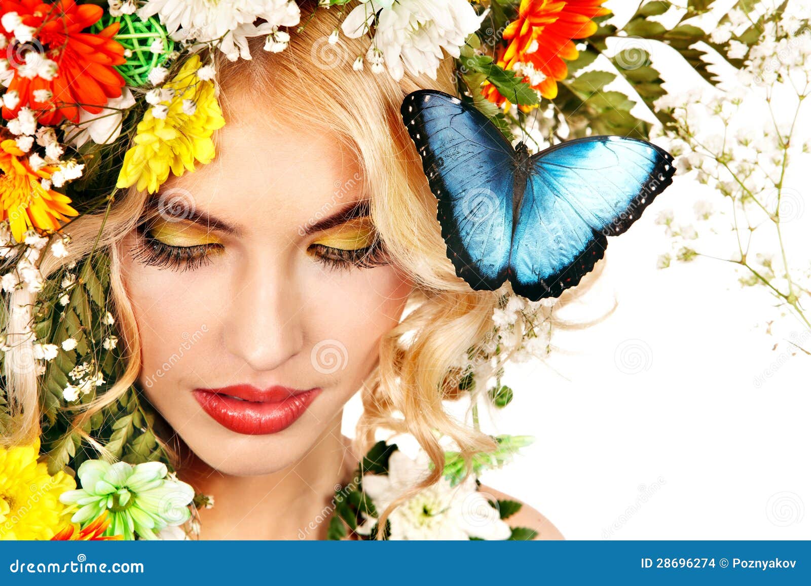 Woman With Butterfly And Flower. Stock Images - Image 