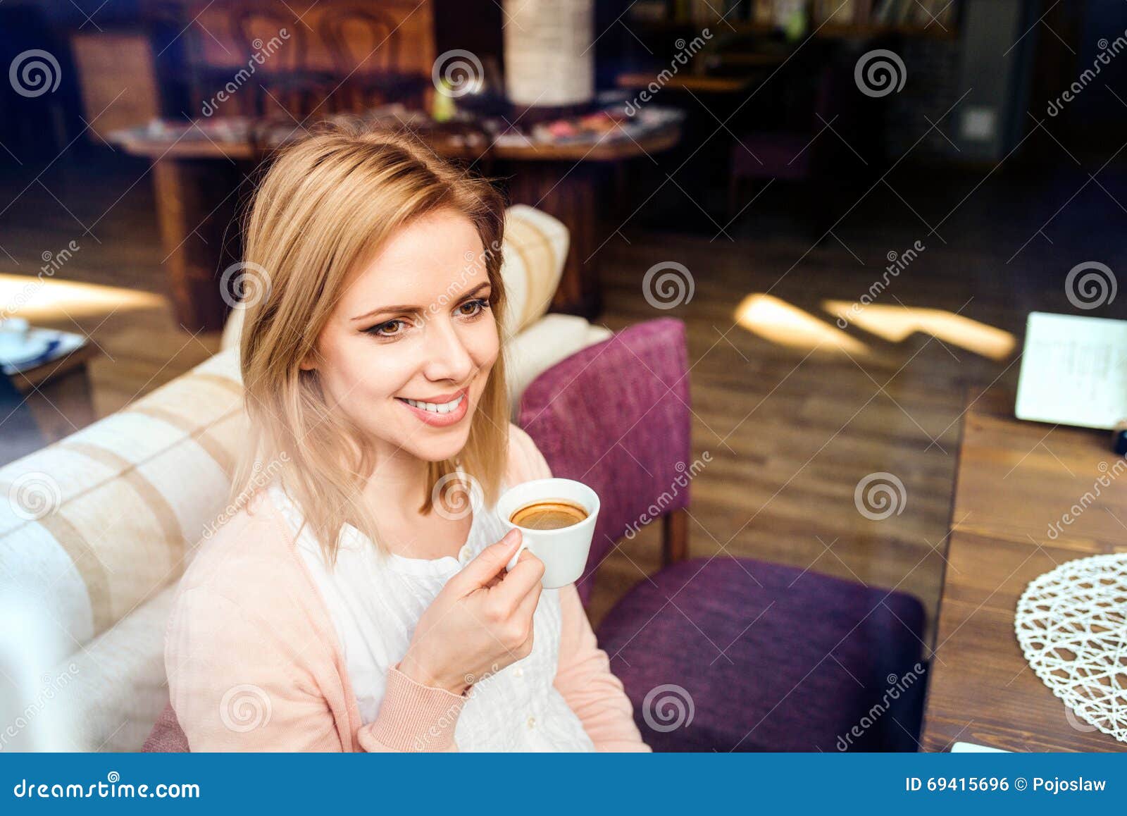 Woman in Cafe Drinking Coffee, Enjoying Her Espresso Stock Photo ...