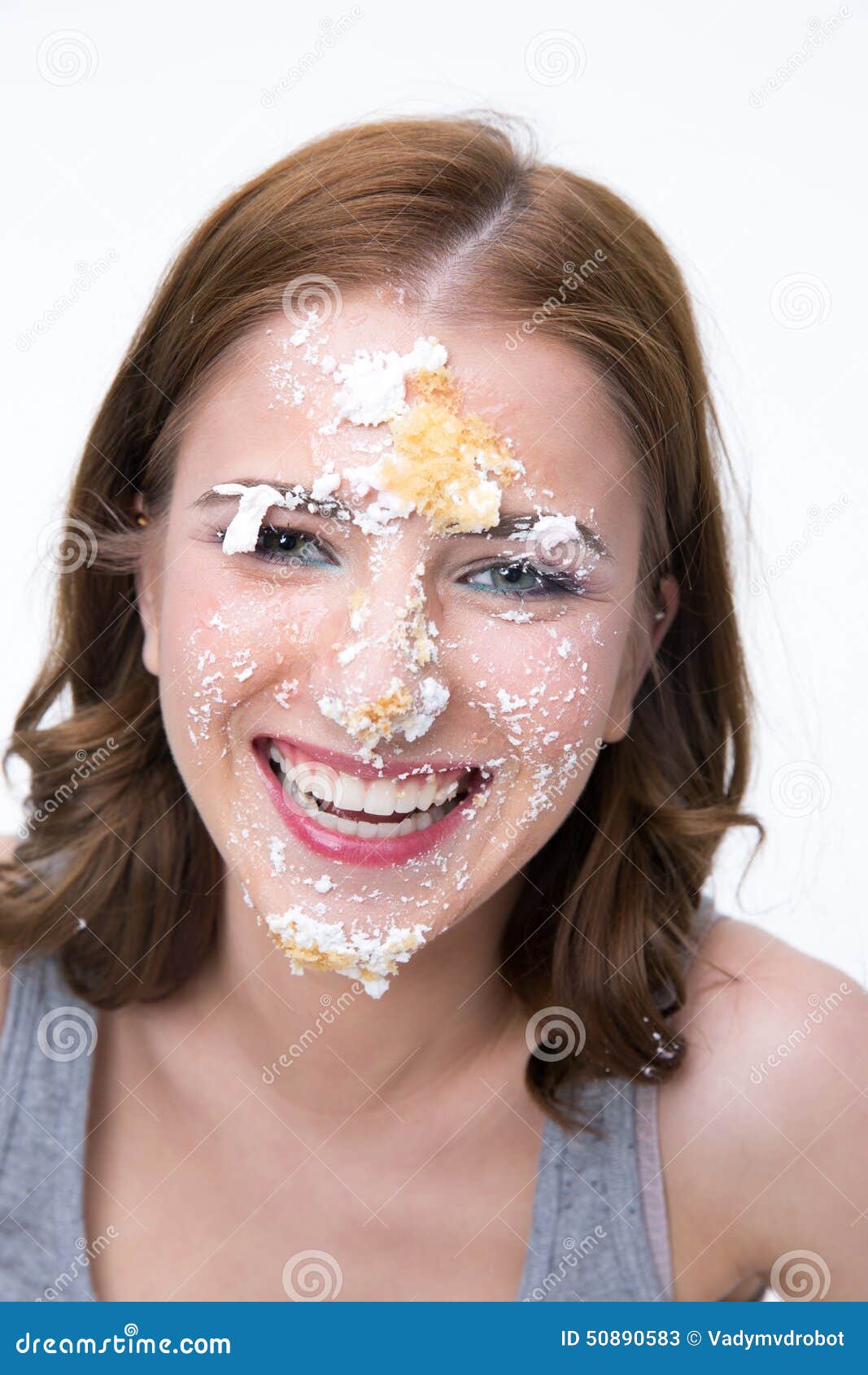 Woman with Cake at Her Face Stock Image Image of beautiful, food