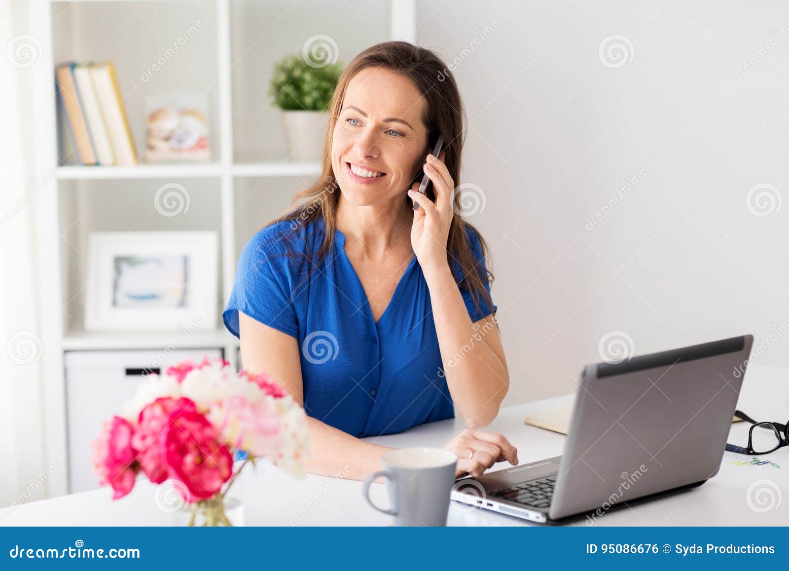 Woman Calling on Smartphone at Office or Home Stock Photo - Image of