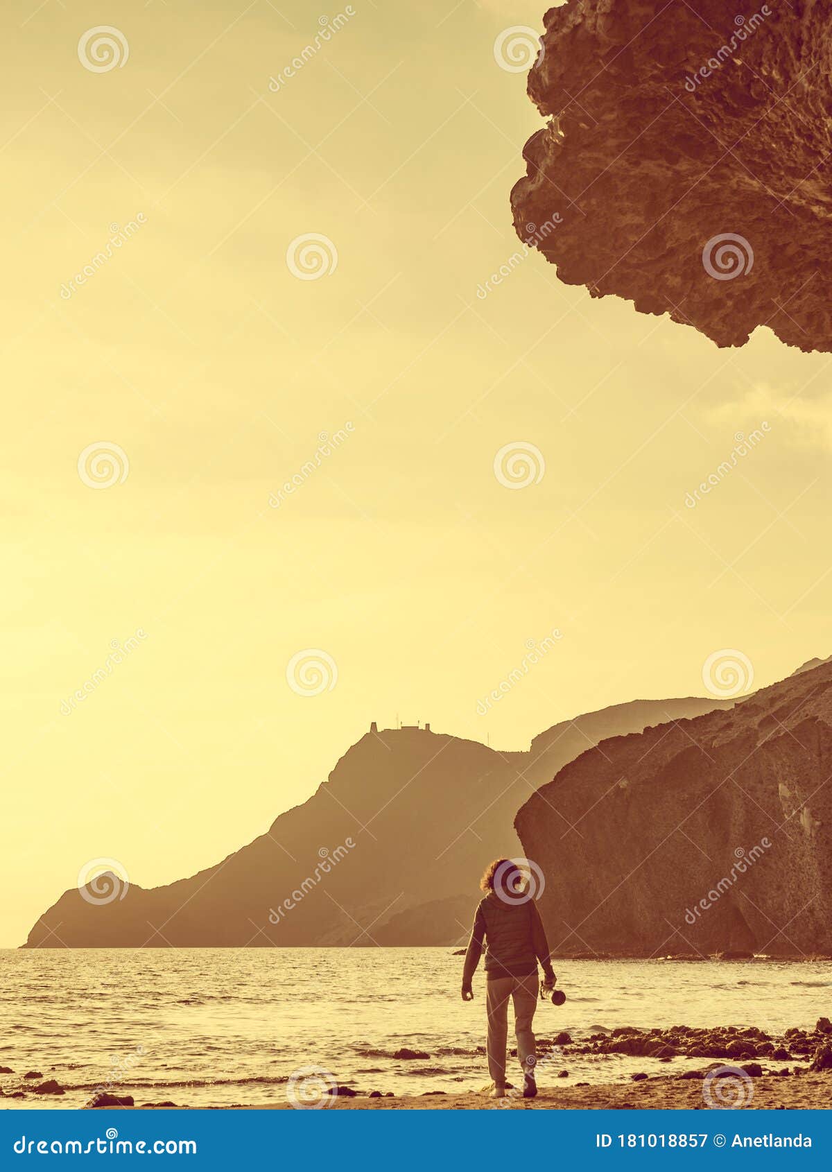 Woman with Camera on Monsul Beach, Spain Stock Image - Image of woman,  trip: 181018857
