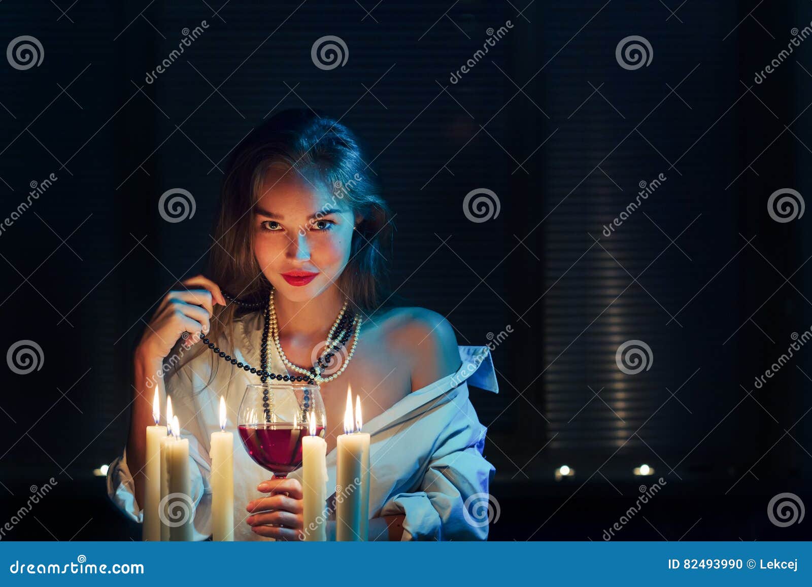 Woman With Candles Stock Photo Image Of Dark Interior