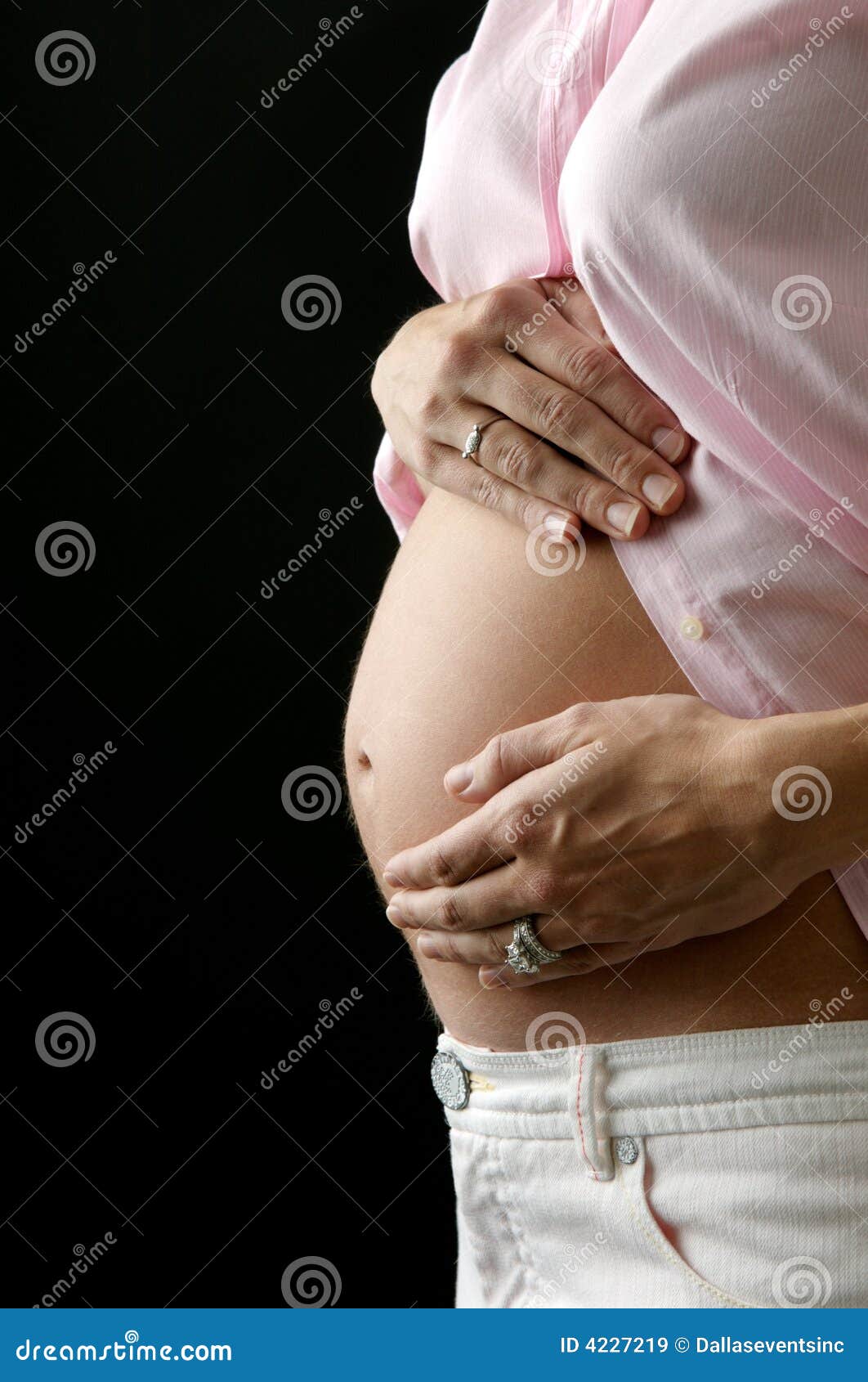 Woman Caressing Pregnant Belly Sideview Stock Image ...