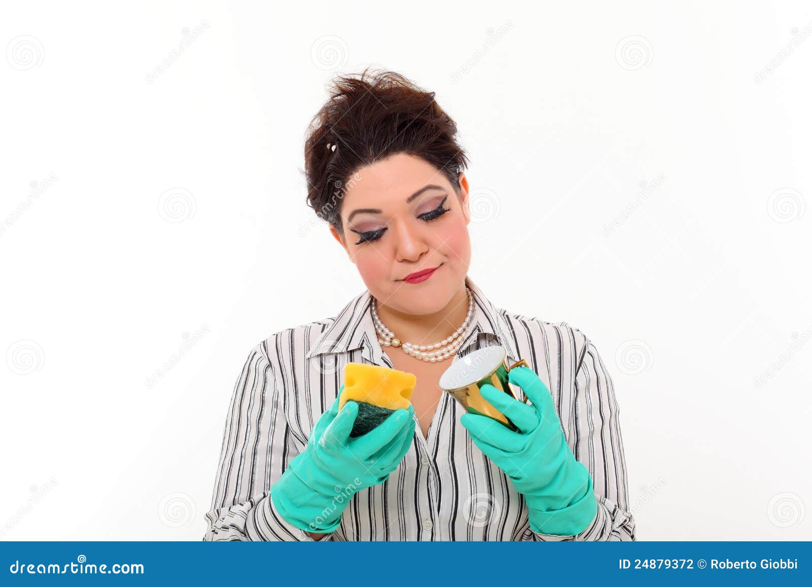 Woman in Carrier Cleaning a Mug Stock Photo Image of lady, coffee 24879372