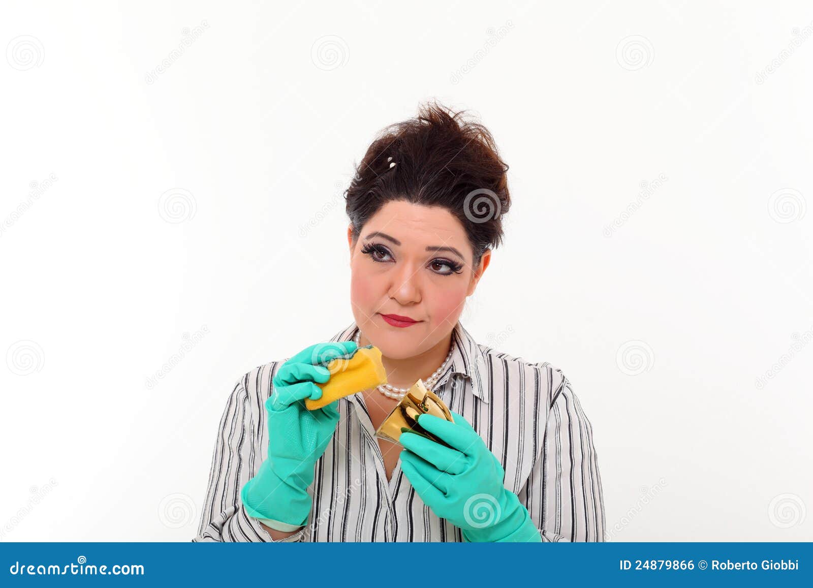 Woman in Carrier Cleaning a Mug Stock Photo Image of model, person 24879866