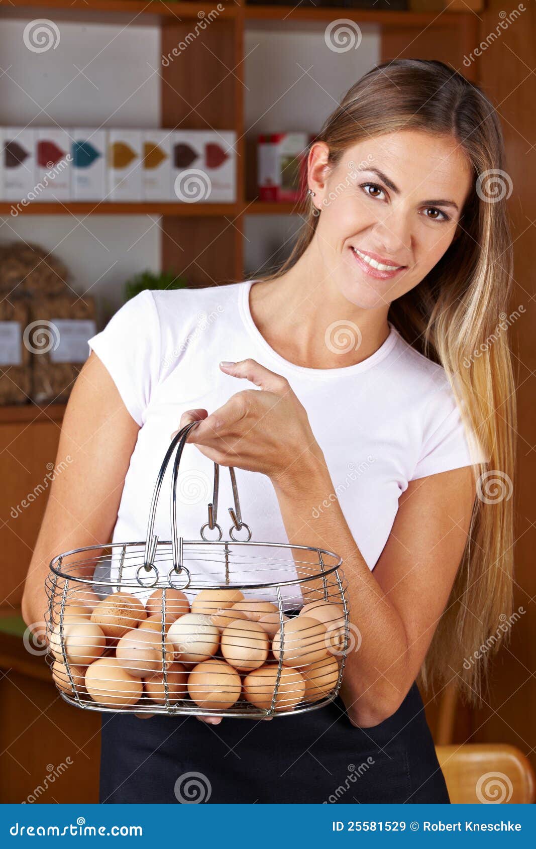 Woman Carrying Basket of Eggs Stock Image - Image of female, pizzeria