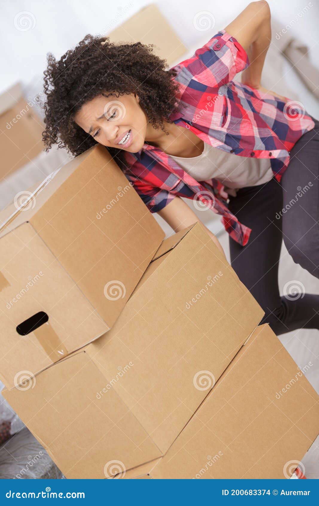 Woman Carrying Multiple Boxes Causing Back Pain Stock Photo Image of