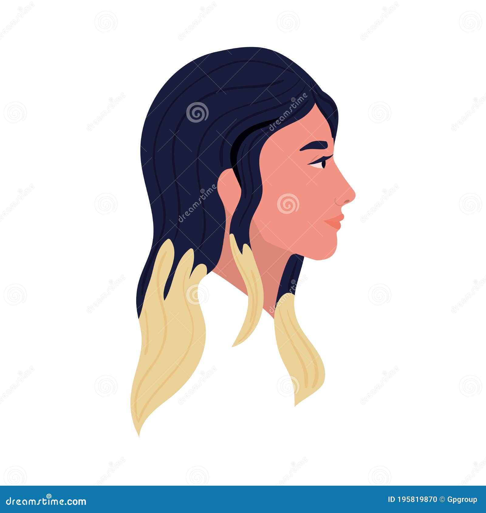 Girl head profile cute cartoon person side view Vector Image