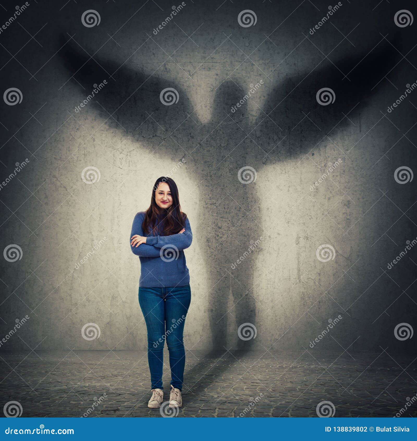 woman casting angel shadow