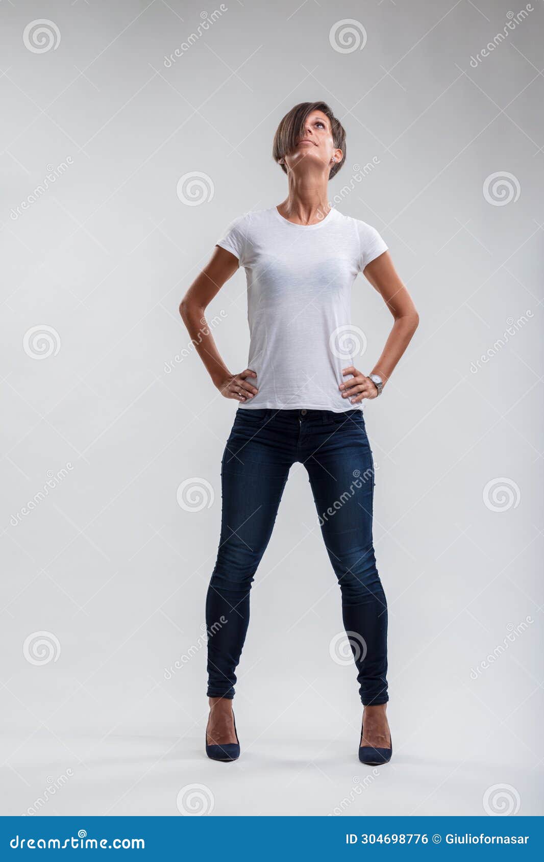 strength personified in upward-looking woman's assertive stance