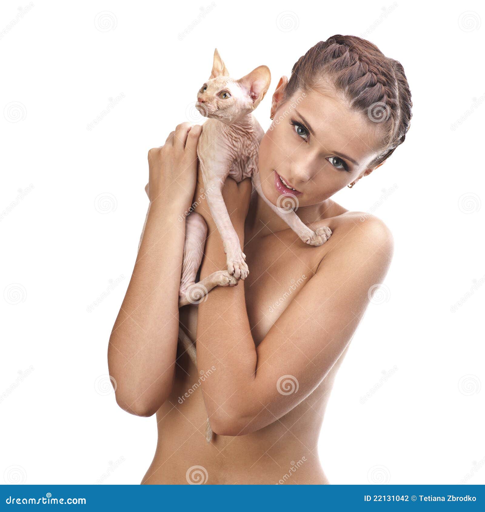 Girl naked cat 