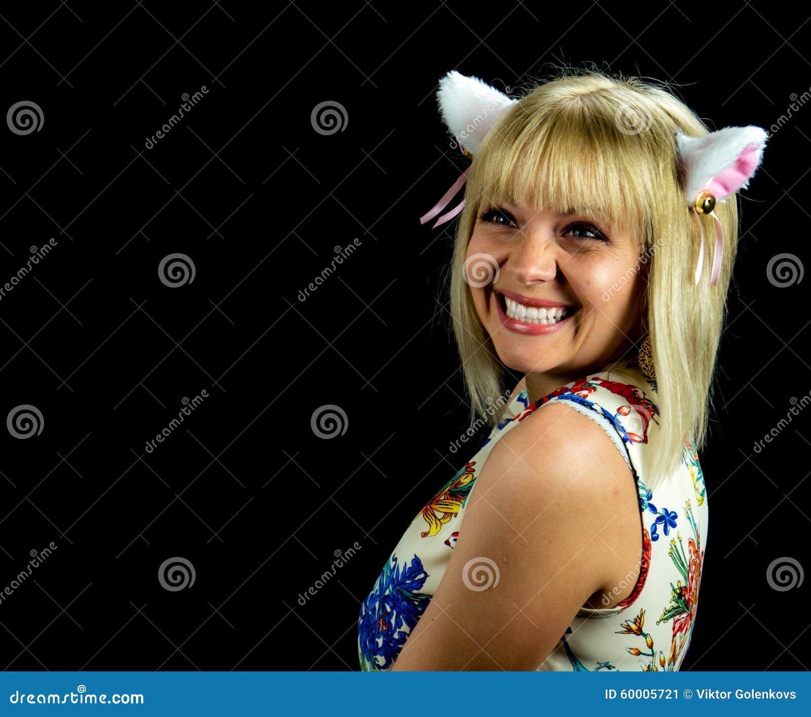 Woman with Cat Ears. on Black Background Stock Image Image of girl