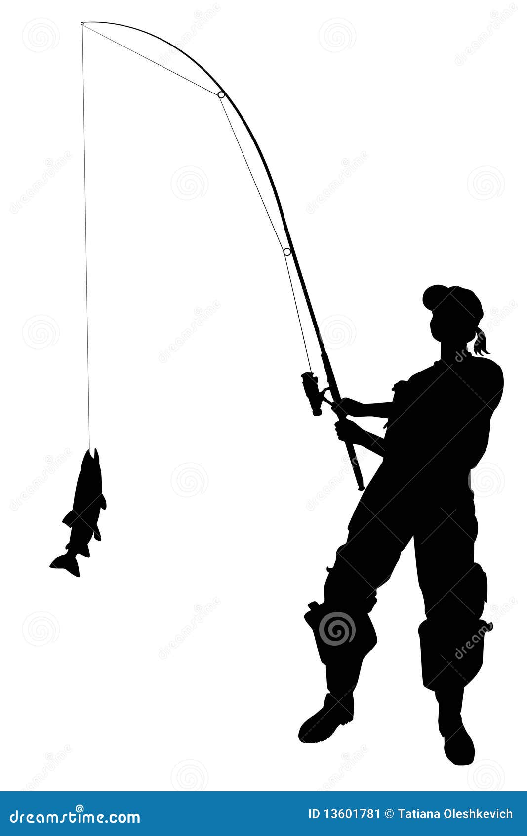 Download Woman with a catching fish stock illustration ...