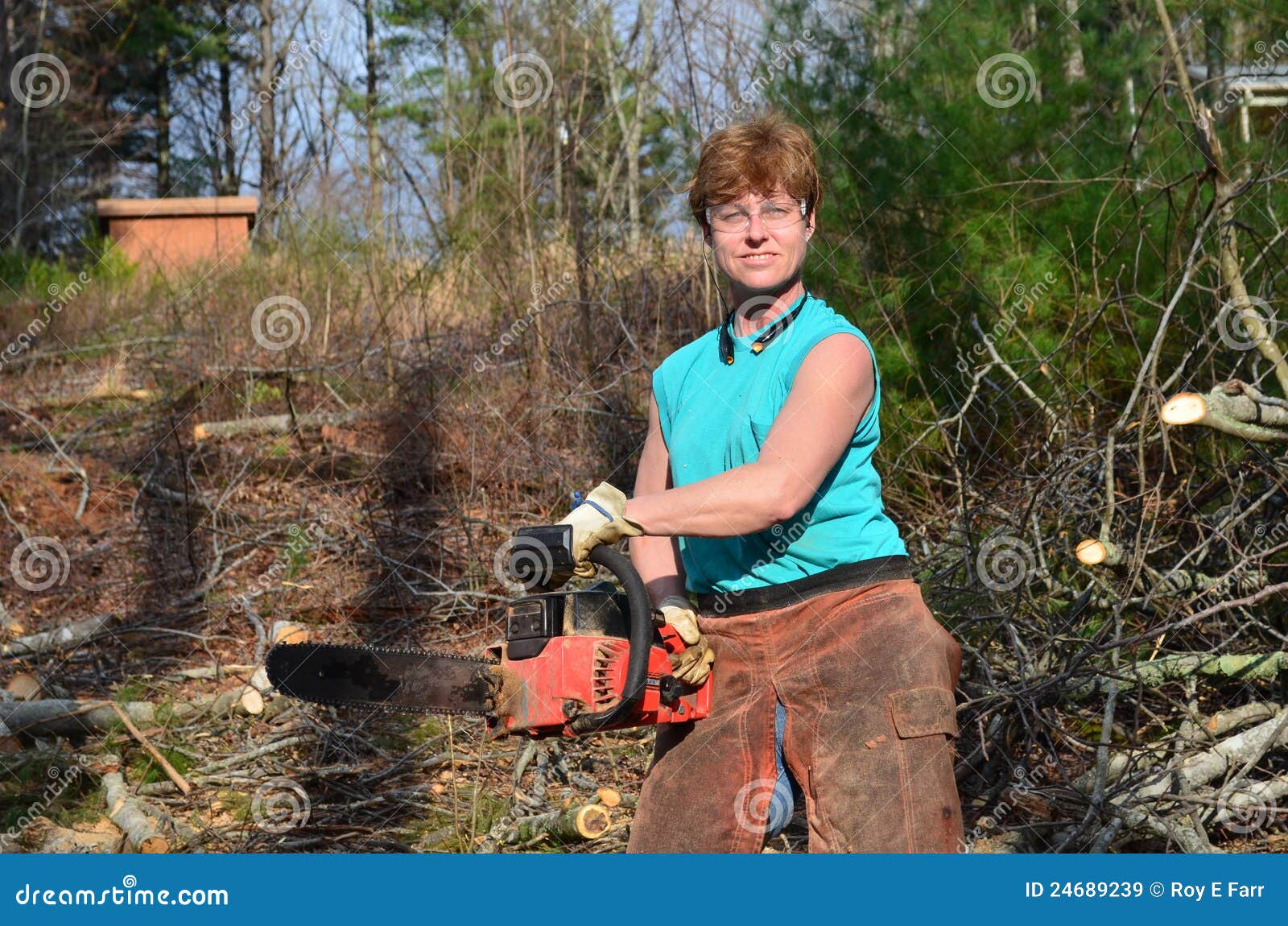 Woman with Chainsaw stock image. Image of stove, wood 24689239