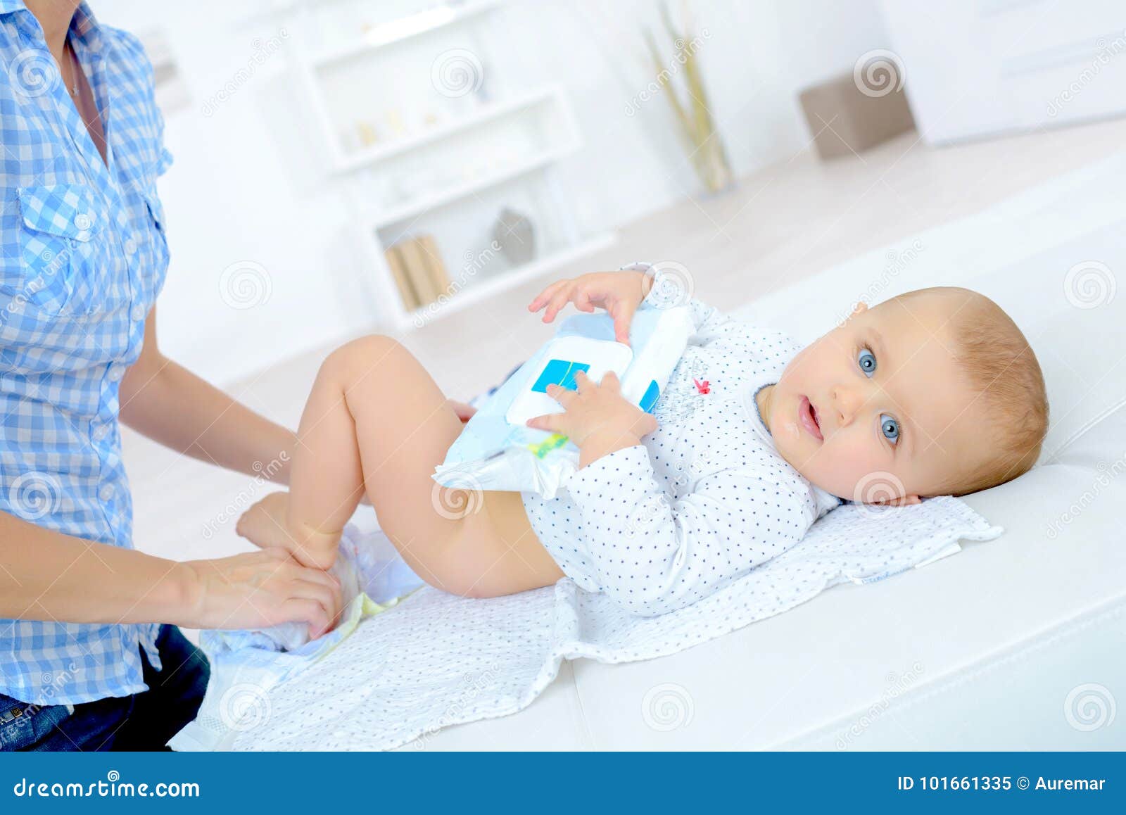 Woman Changing Babys Diaper Stock Image - Image of clean ...