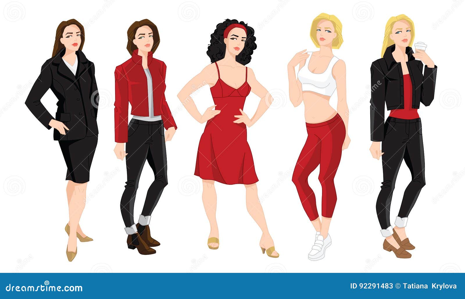 Woman Character in Different Clothes and Pose Stock Vector ...
