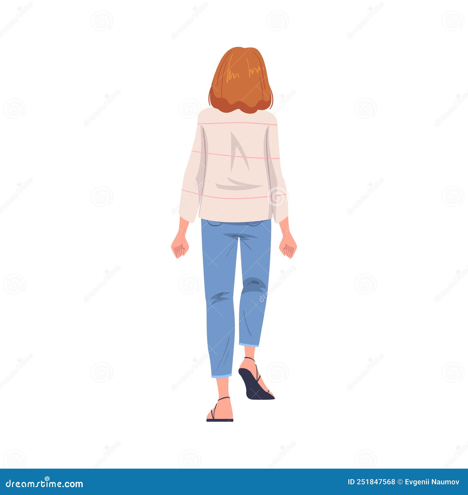 Woman Character with Short Hair Standing Back View Vector Illustration