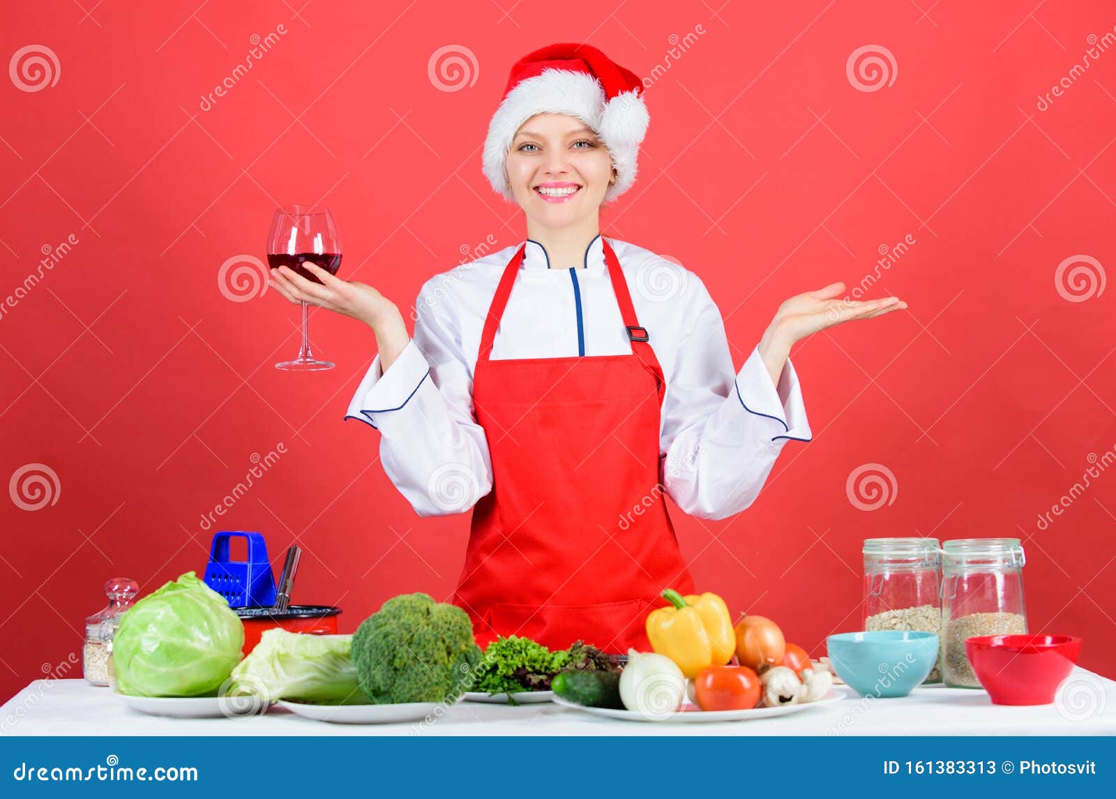Woman Chef Cooking Christmas Dinner Wear Santa Hat. Best Christmas ...