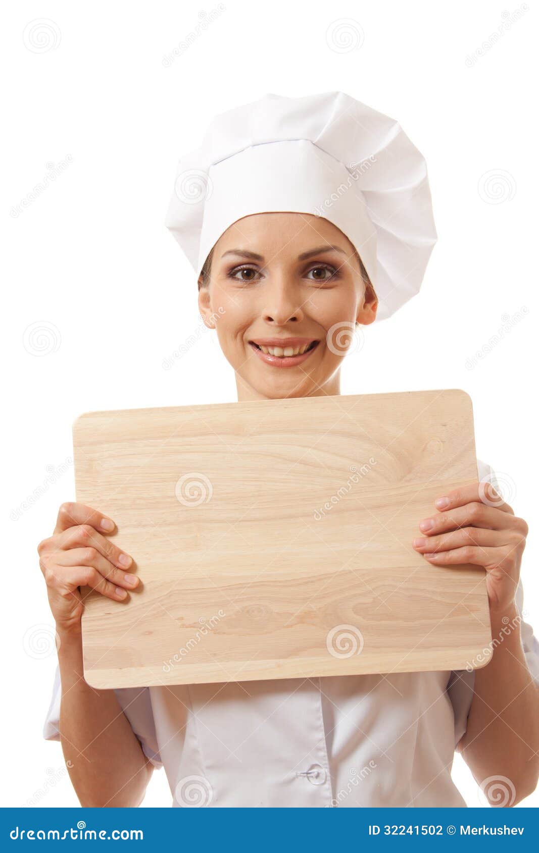Woman Chef in Uniform with Cutting Board, Isolated Stock Photo - Image ...